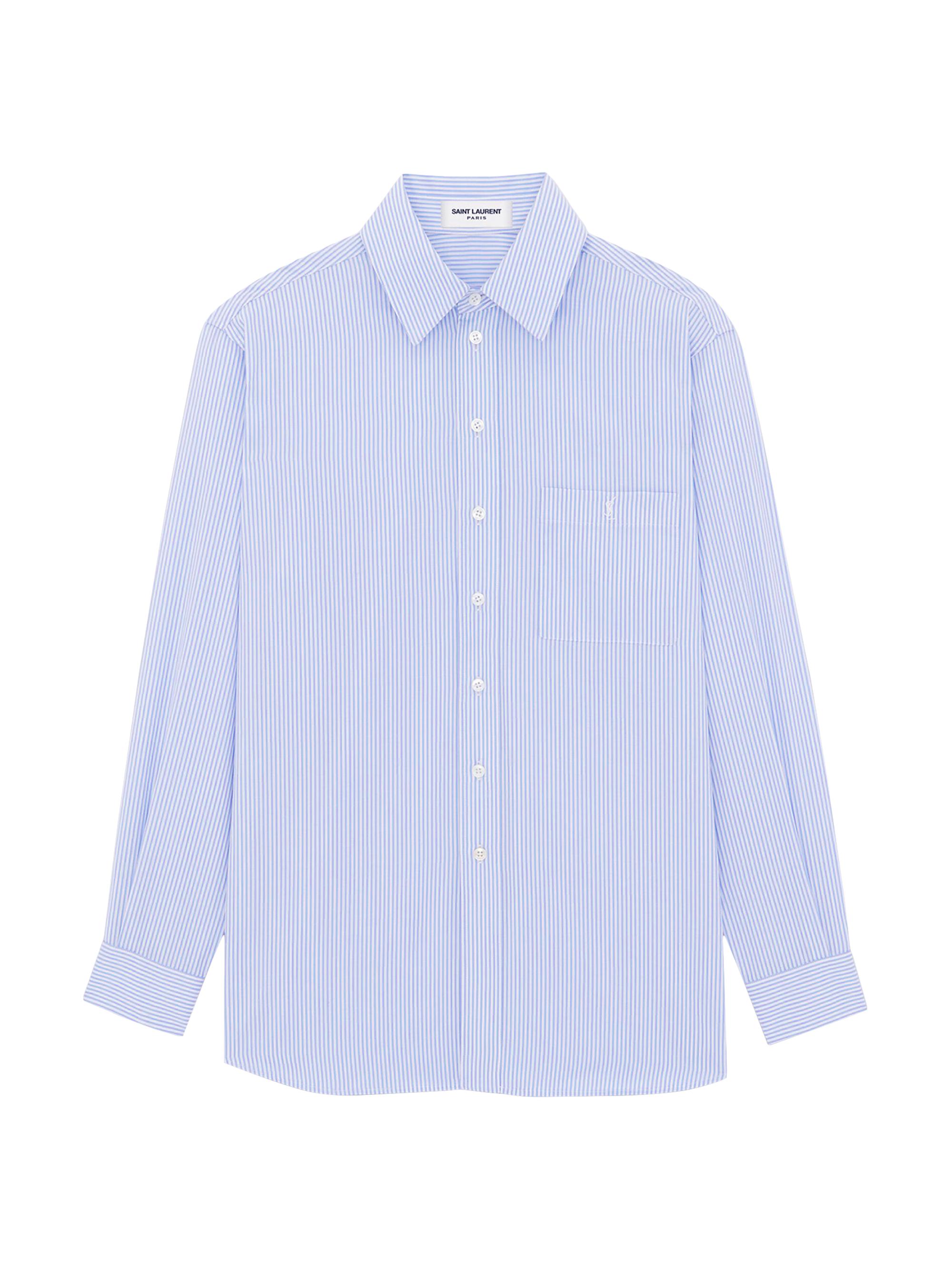 Saint Laurent Women's Monogram Shirt in Striped Cotton Poplin - Blanc Ciel