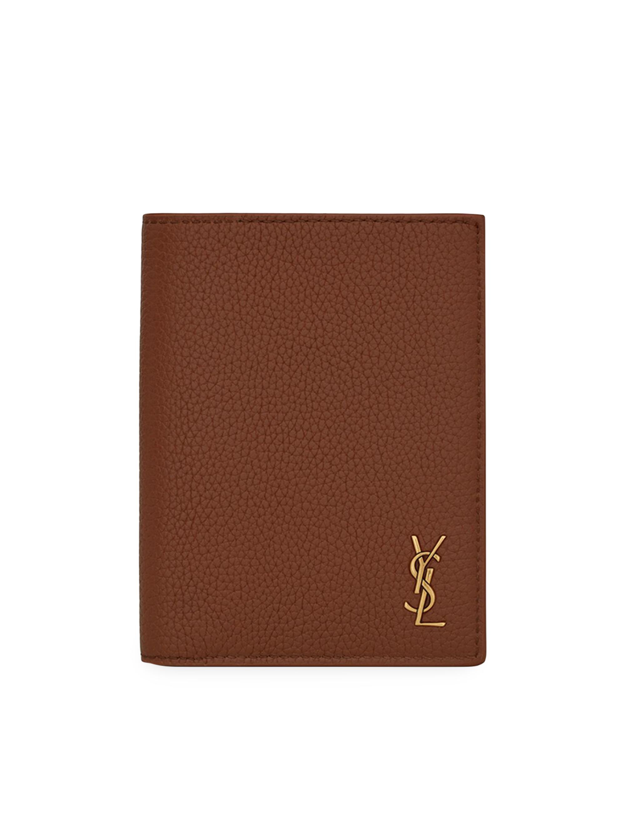 Saint Laurent Tiny Cassandre Credit Card Wallet In Grained Leather