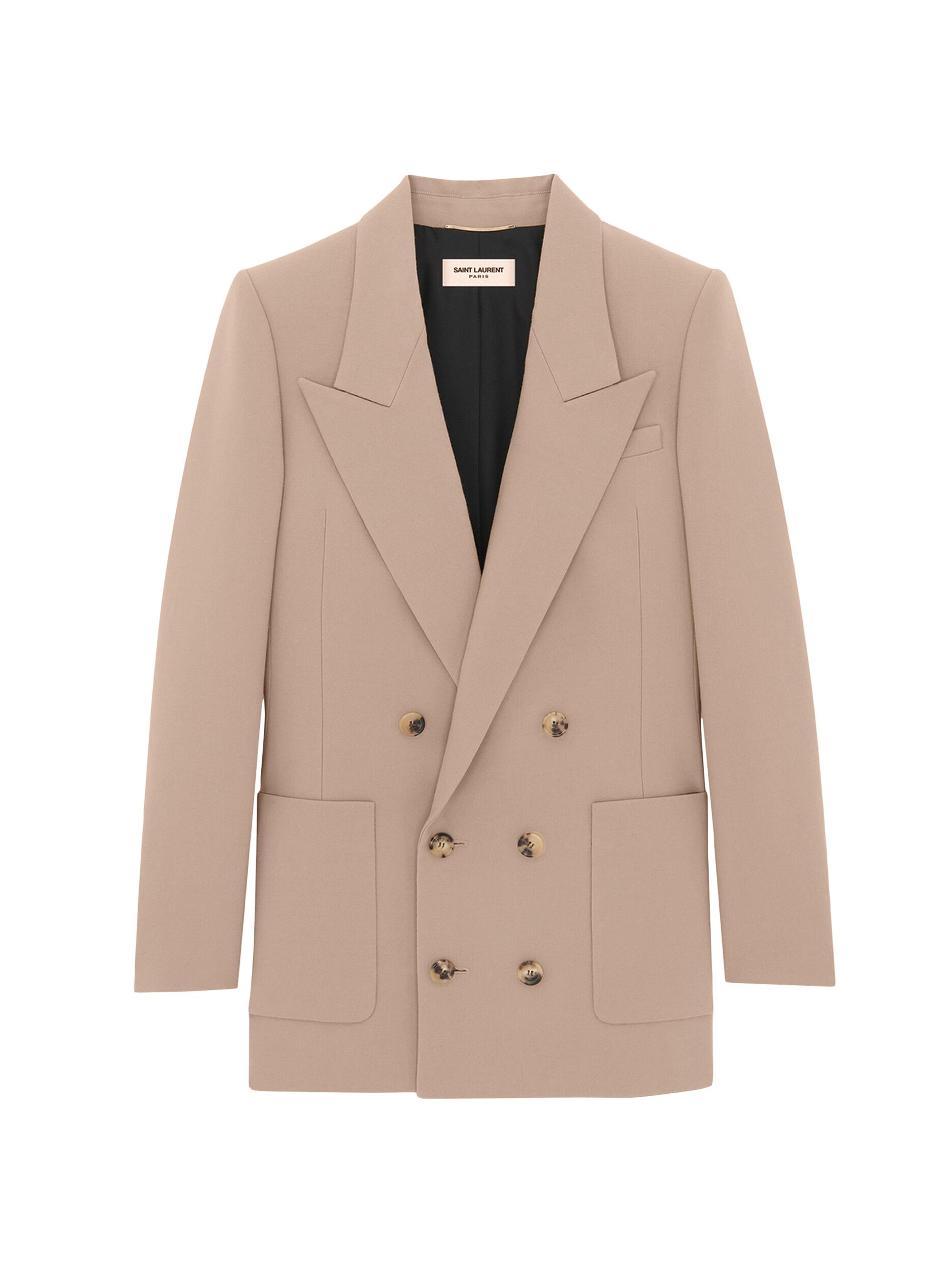 Saint Laurent Women's Double-Breasted Blazer in Wool Gabardine - Beige Vintage