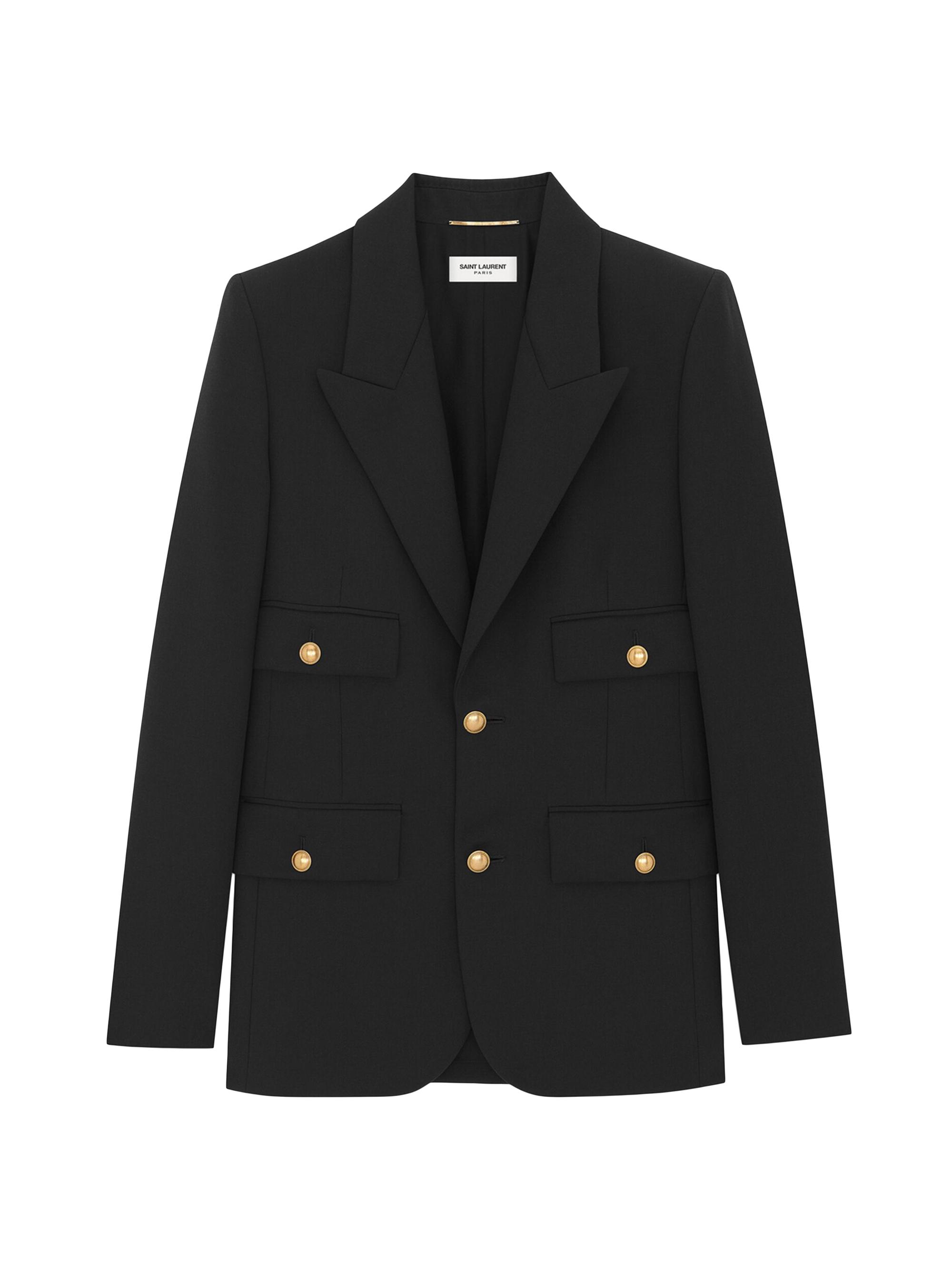 Saint Laurent Women's Single-Breasted Blazer in Grain De Poudre - Black
