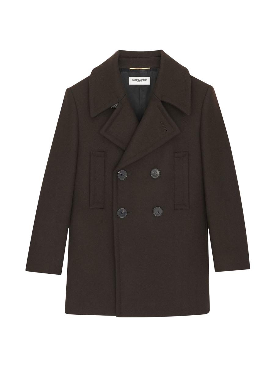 Saint Laurent Double-Breasted Peacoat in Wool Gabardine | Saks