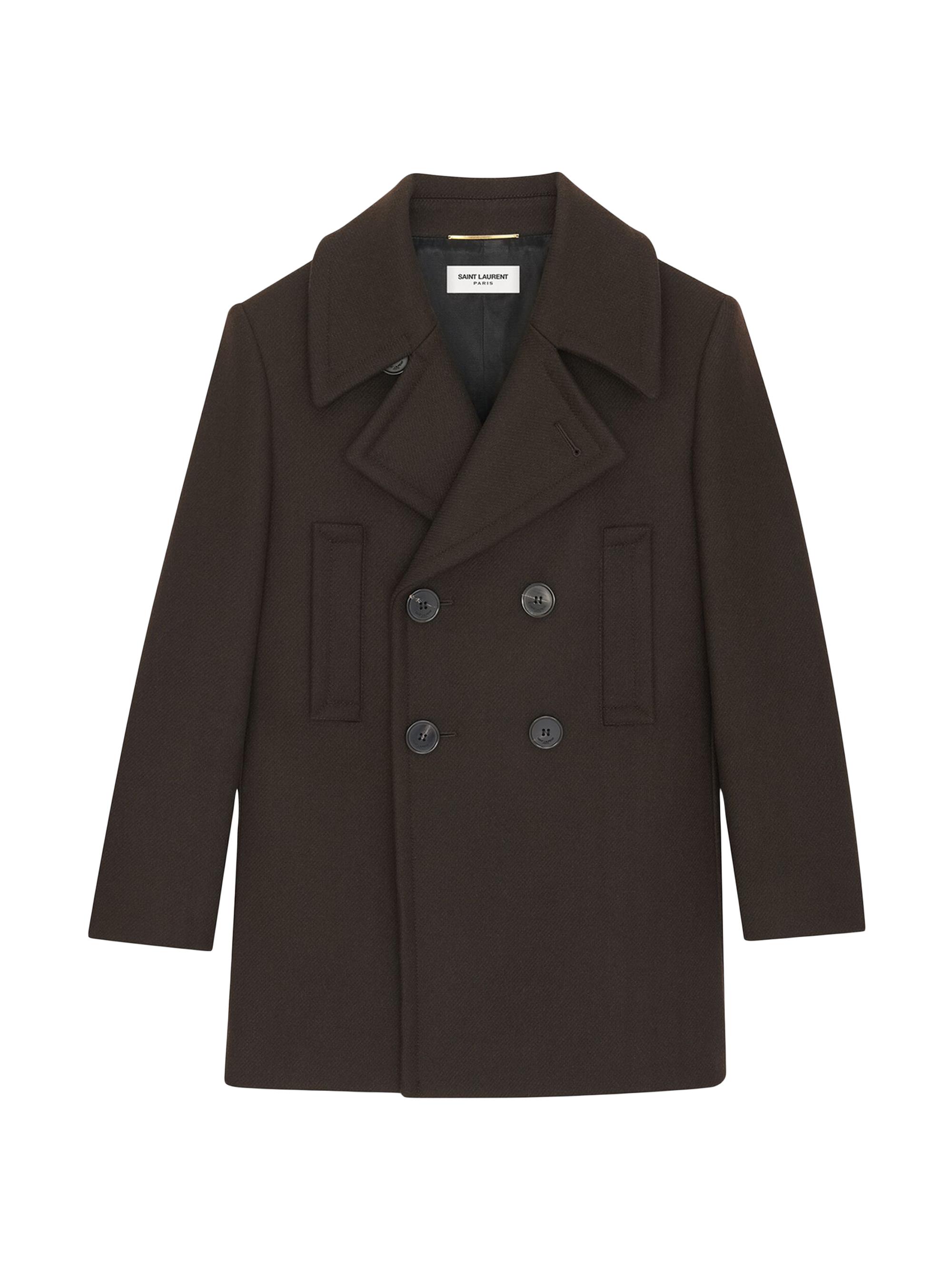 Saint Laurent Double-Breasted Peacoat in Wool Gabardine | Saks
