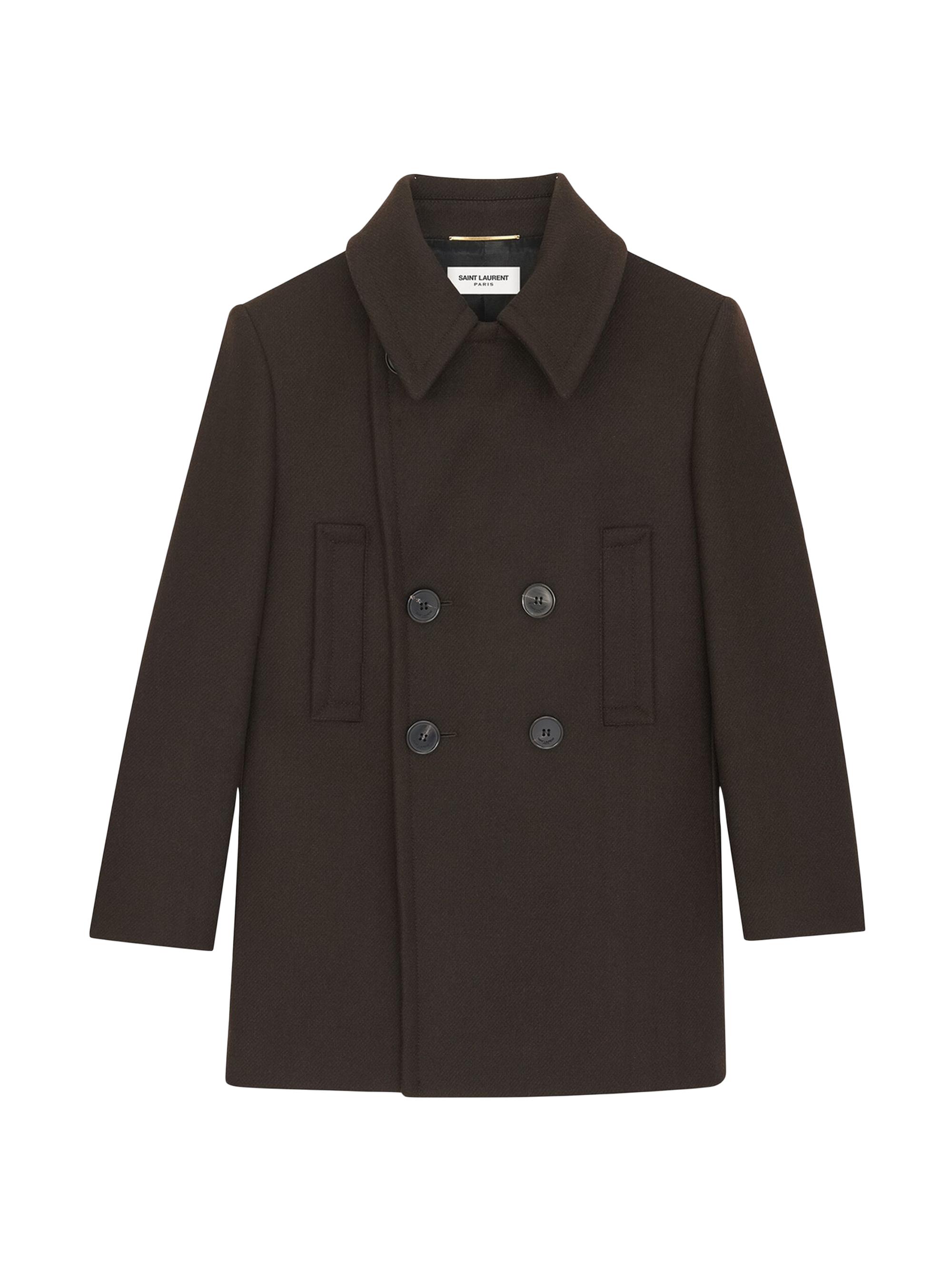 Saint Laurent Double-Breasted Peacoat in Wool Gabardine | Saks
