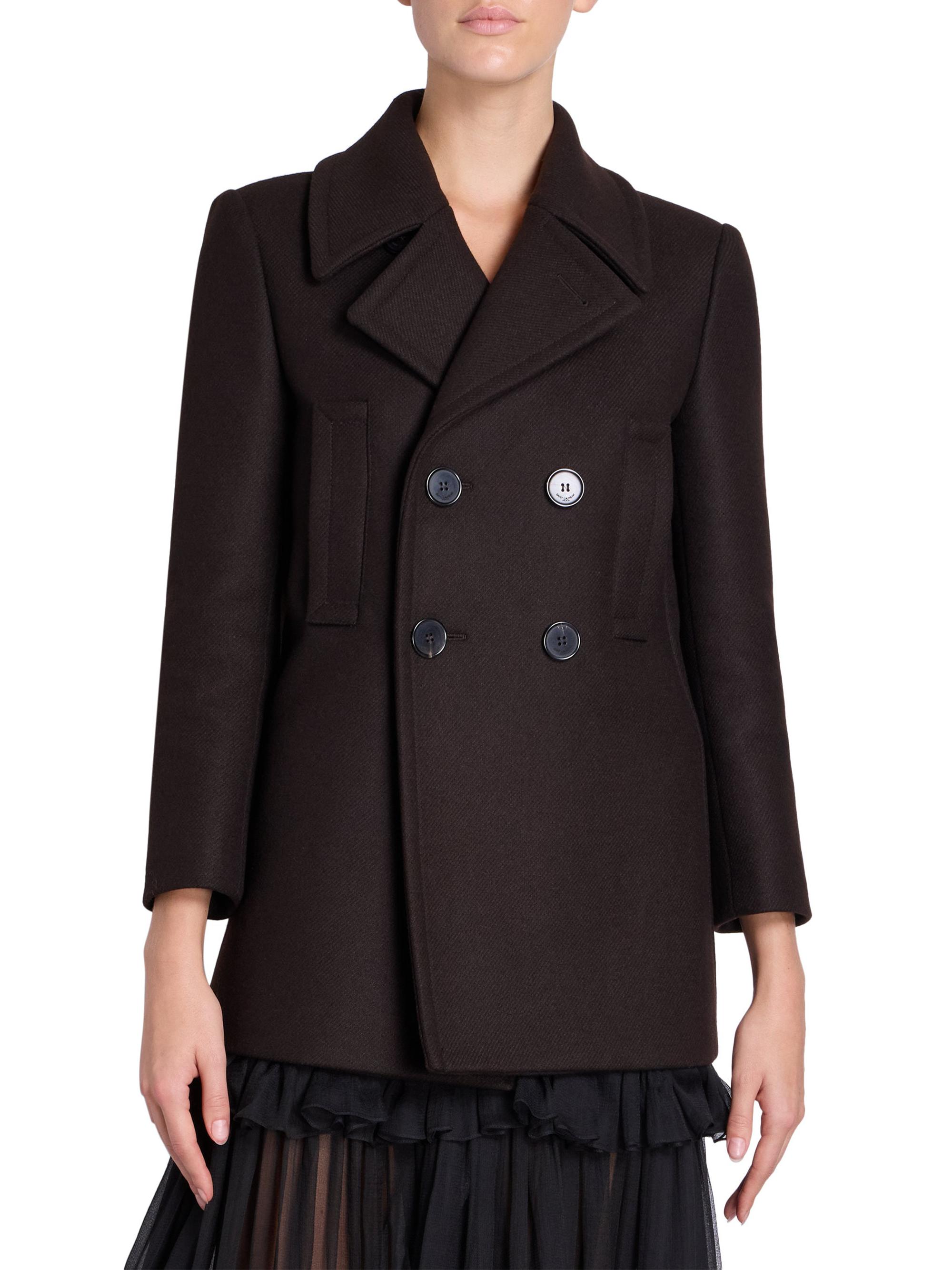 Saint Laurent Double-Breasted Peacoat in Wool Gabardine | Saks