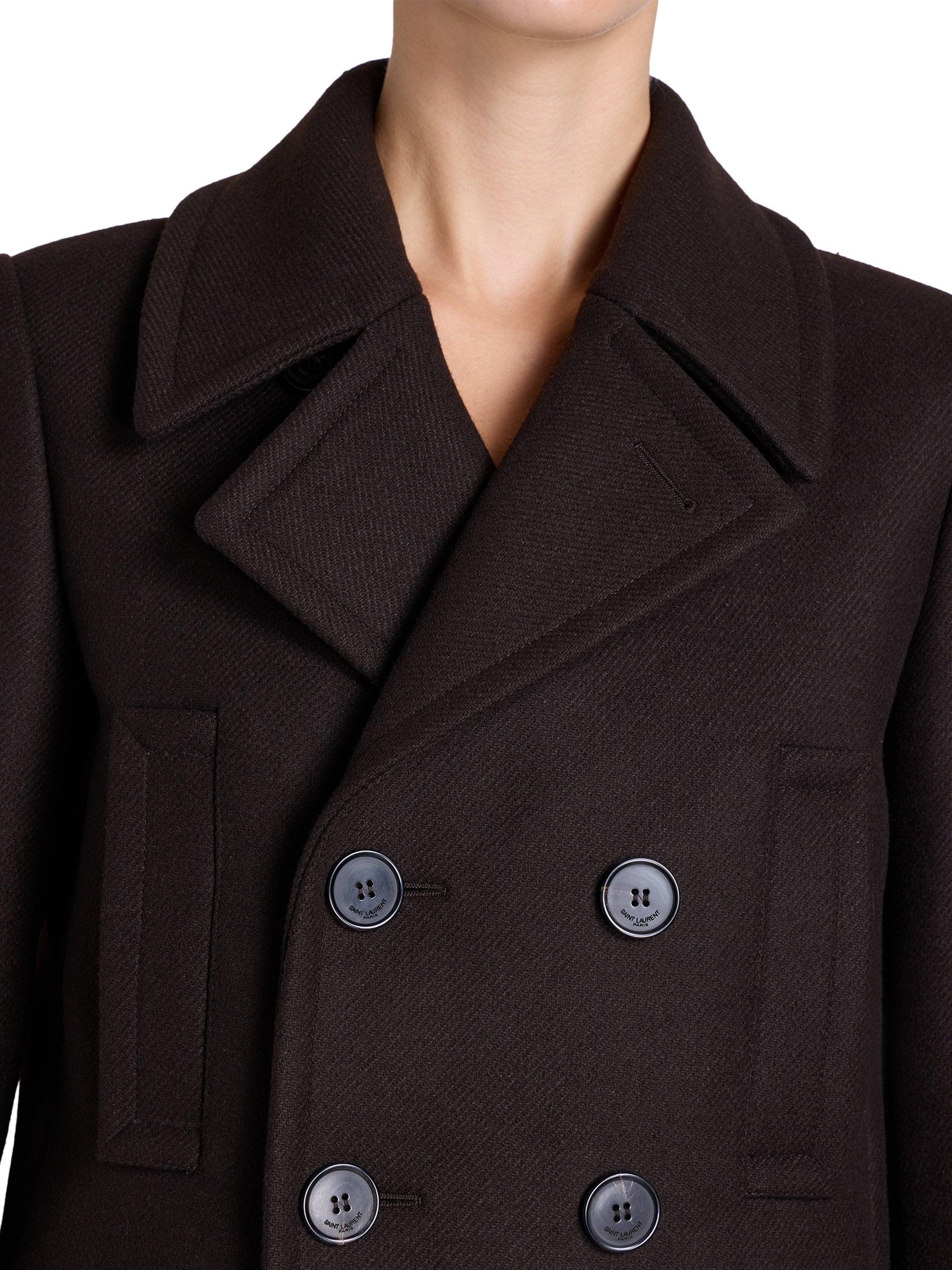 Saint Laurent Double-Breasted Peacoat in Wool Gabardine | Saks