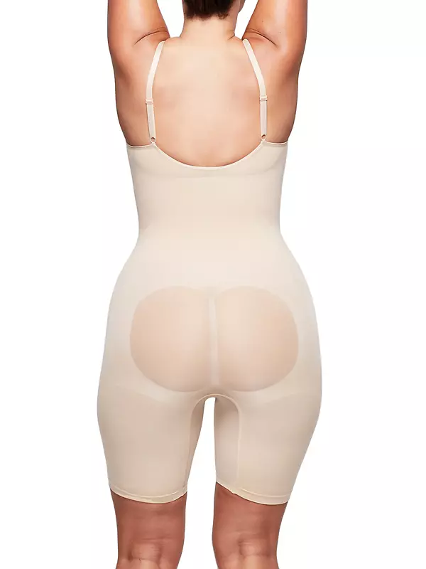 Track Deep Plunge Shapewear Mid Thigh Bodysuit - Marble - XS at Skims