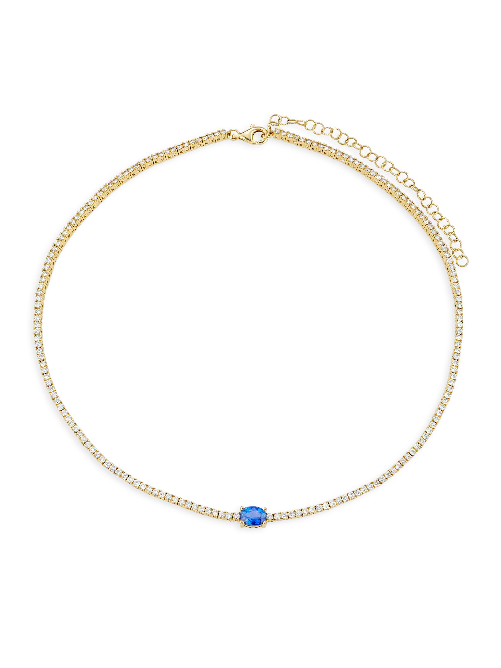 Atlas Fine Women's 14K Yellow Gold, 3.11 TCW Diamond & Blue Sapphire Tennis Necklace - Blue Sapphire
