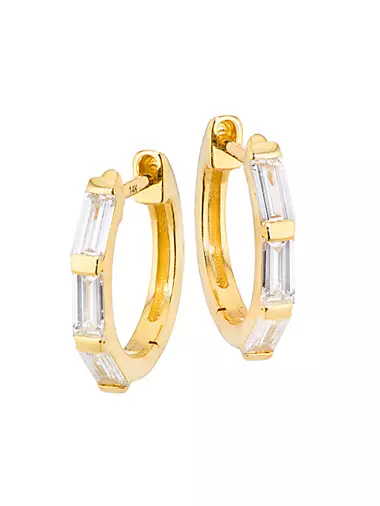 14K Yellow Gold & 0.52 TCW Diamond Huggie Hoop Earrings