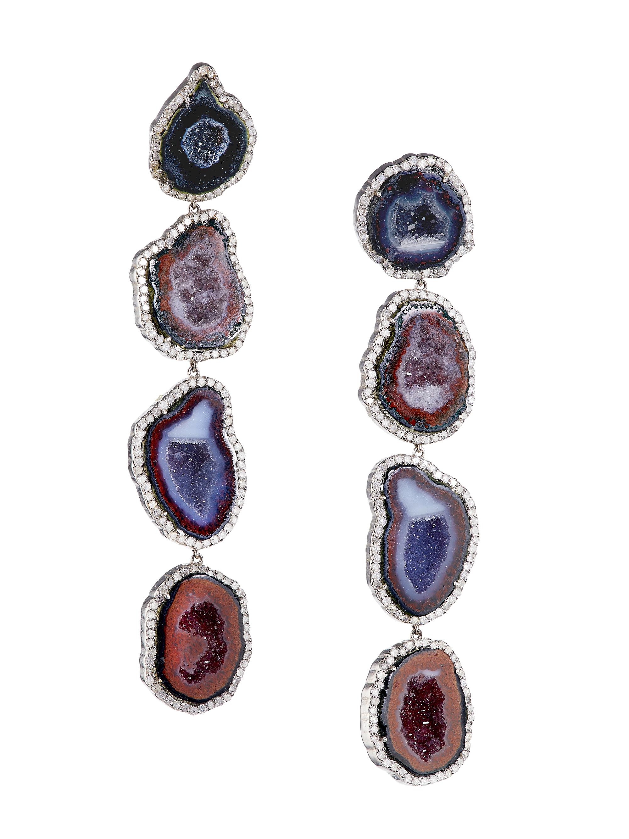 Atlas Fine Women's 14K White Gold, Silver, Geode & 2.59 TCW Diamond Drop Earrings - White Gold