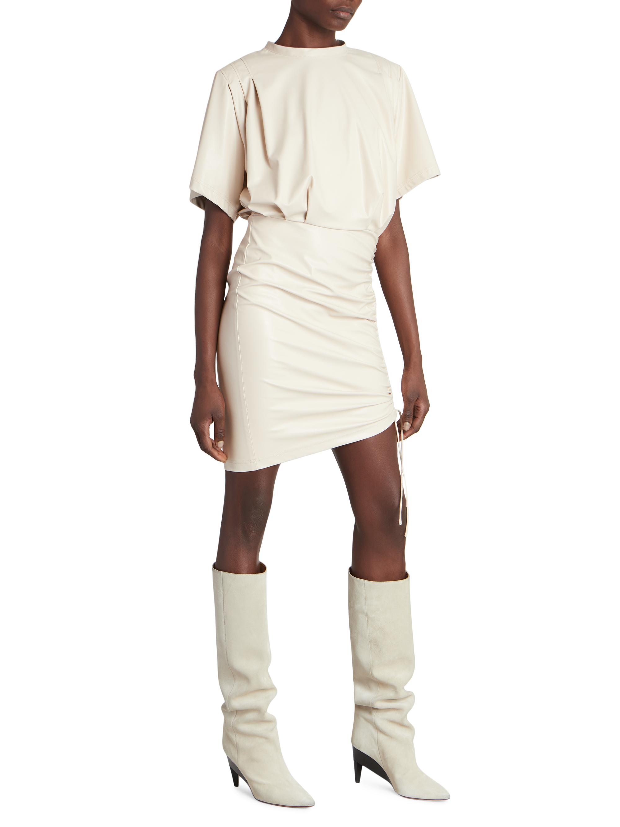 long sleeve leather shirt dress Savannah Long Leather Shirt/Dress in Stone, Stone / 40 (US 2/4)