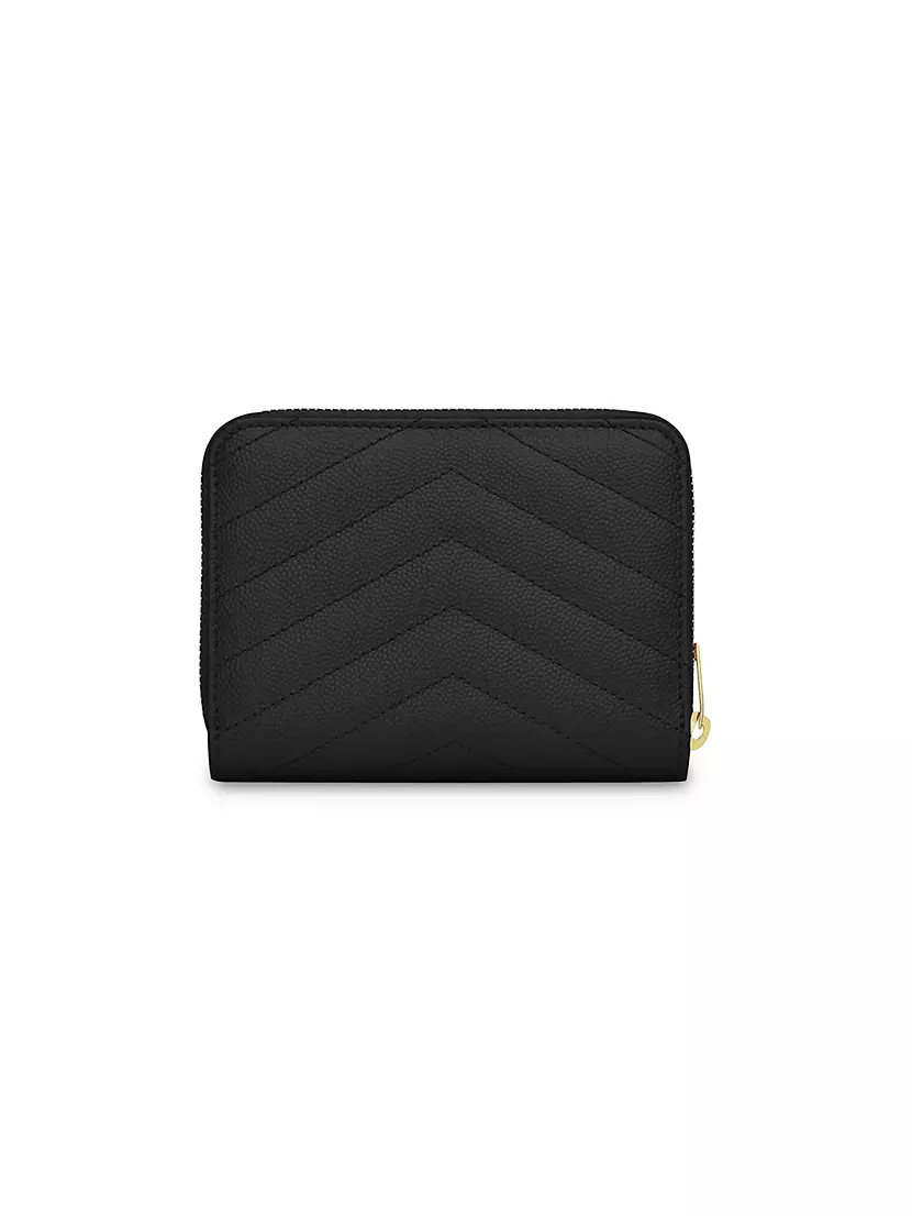 Saint Laurent YSL Cassandre Matelasse Compact Zip Around Wallet Black GHW