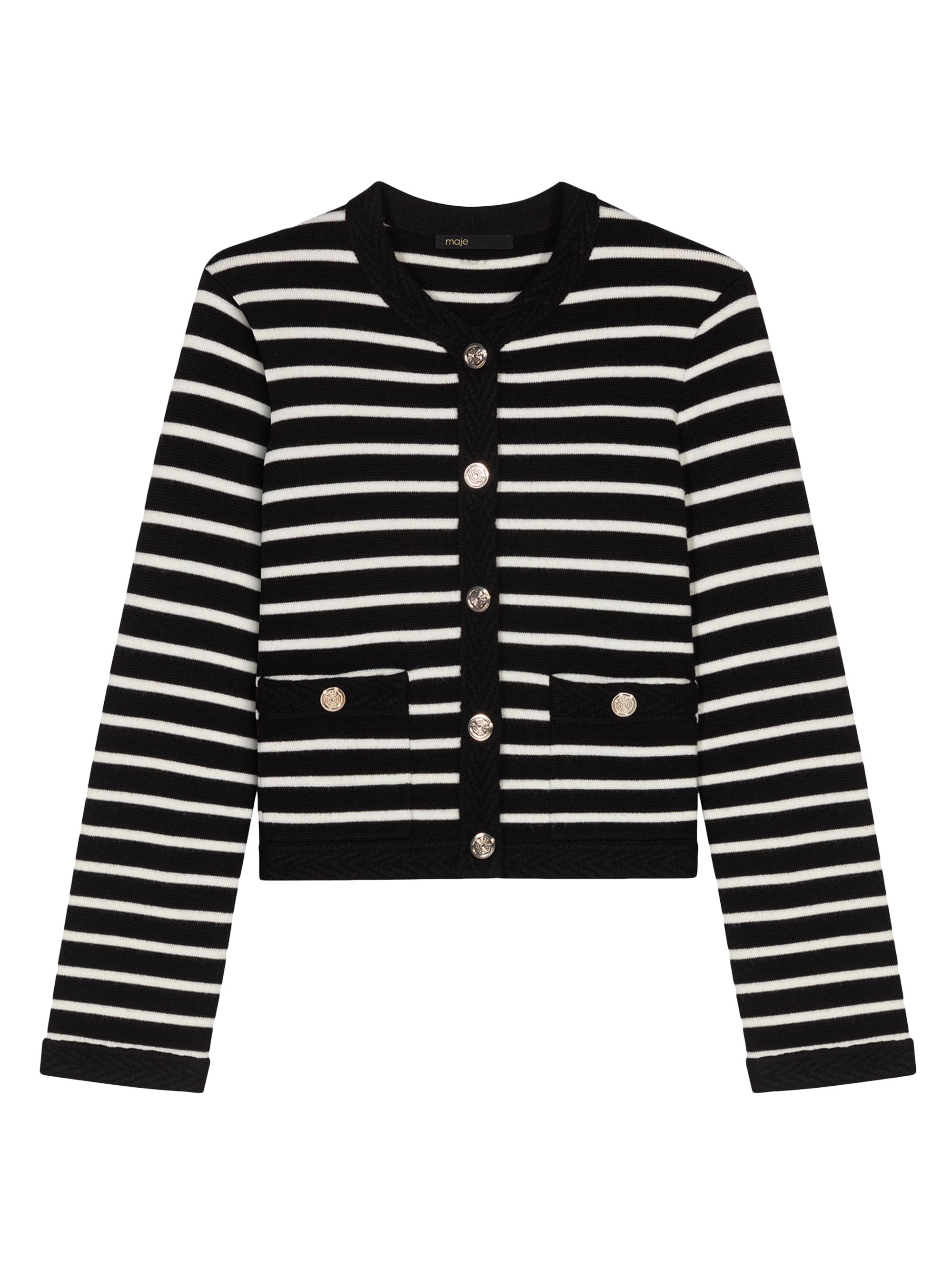 Maje Women's Striped Cardigan - Black Ecru