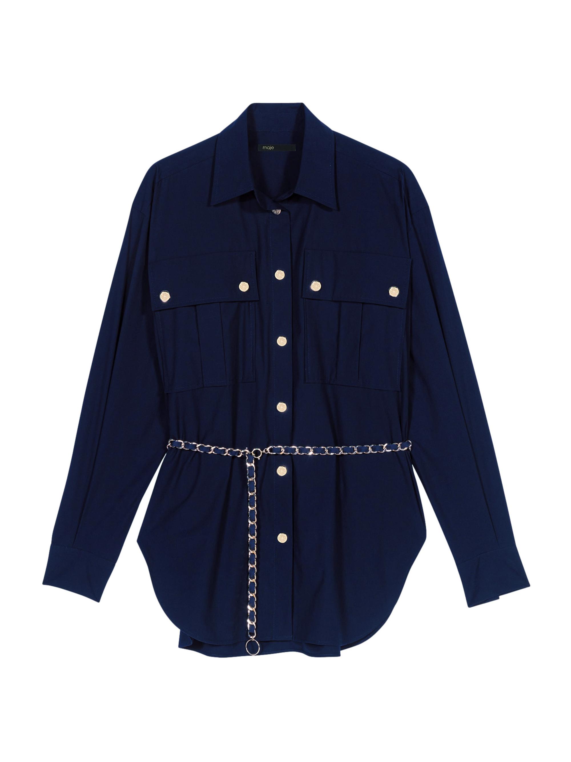 Maje Women's Belted Long Shirt - Navy