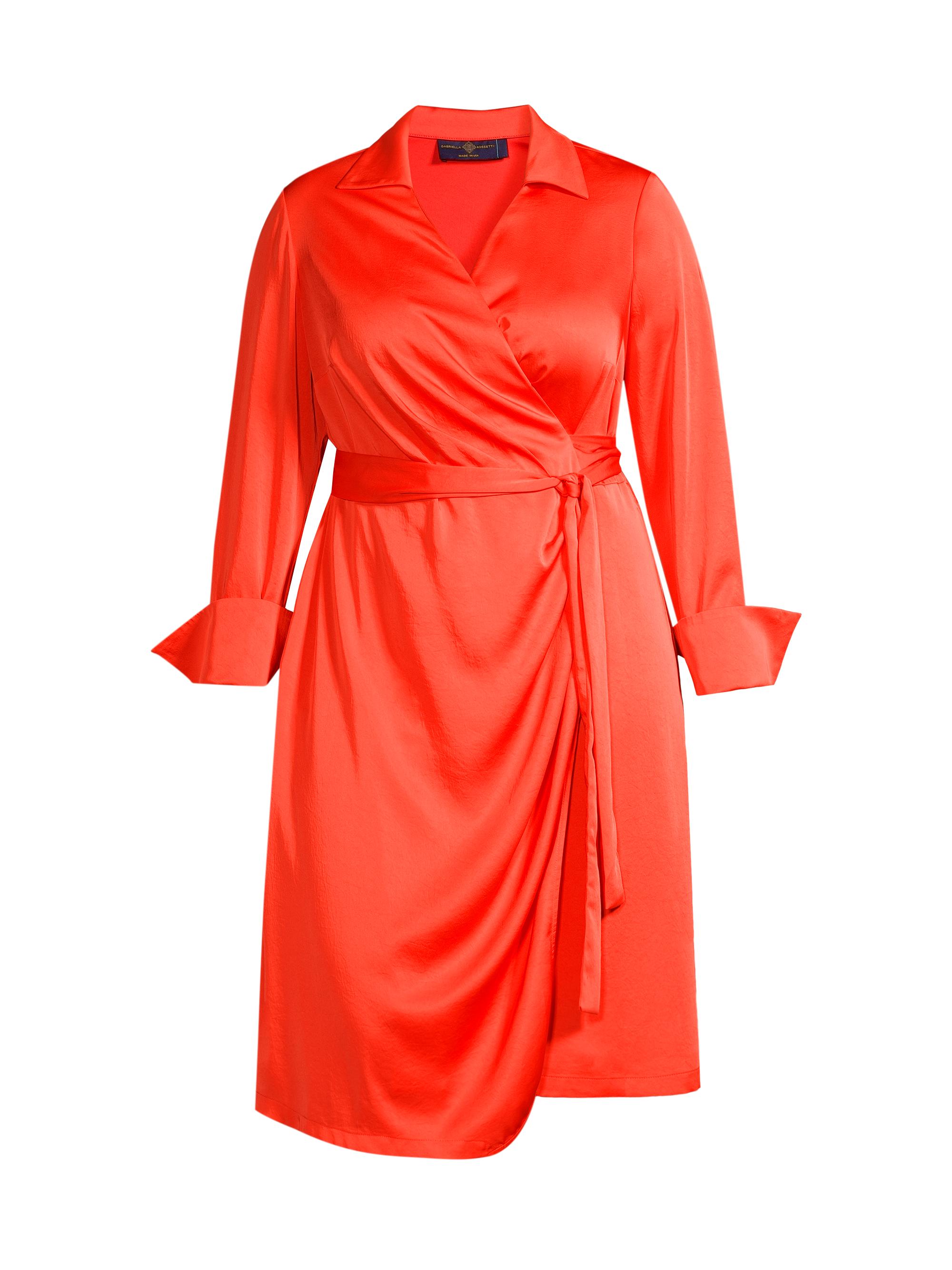 Gabriella Rossetti Women's Silvia Satin Wrap Midi-Dress - Persimmon
