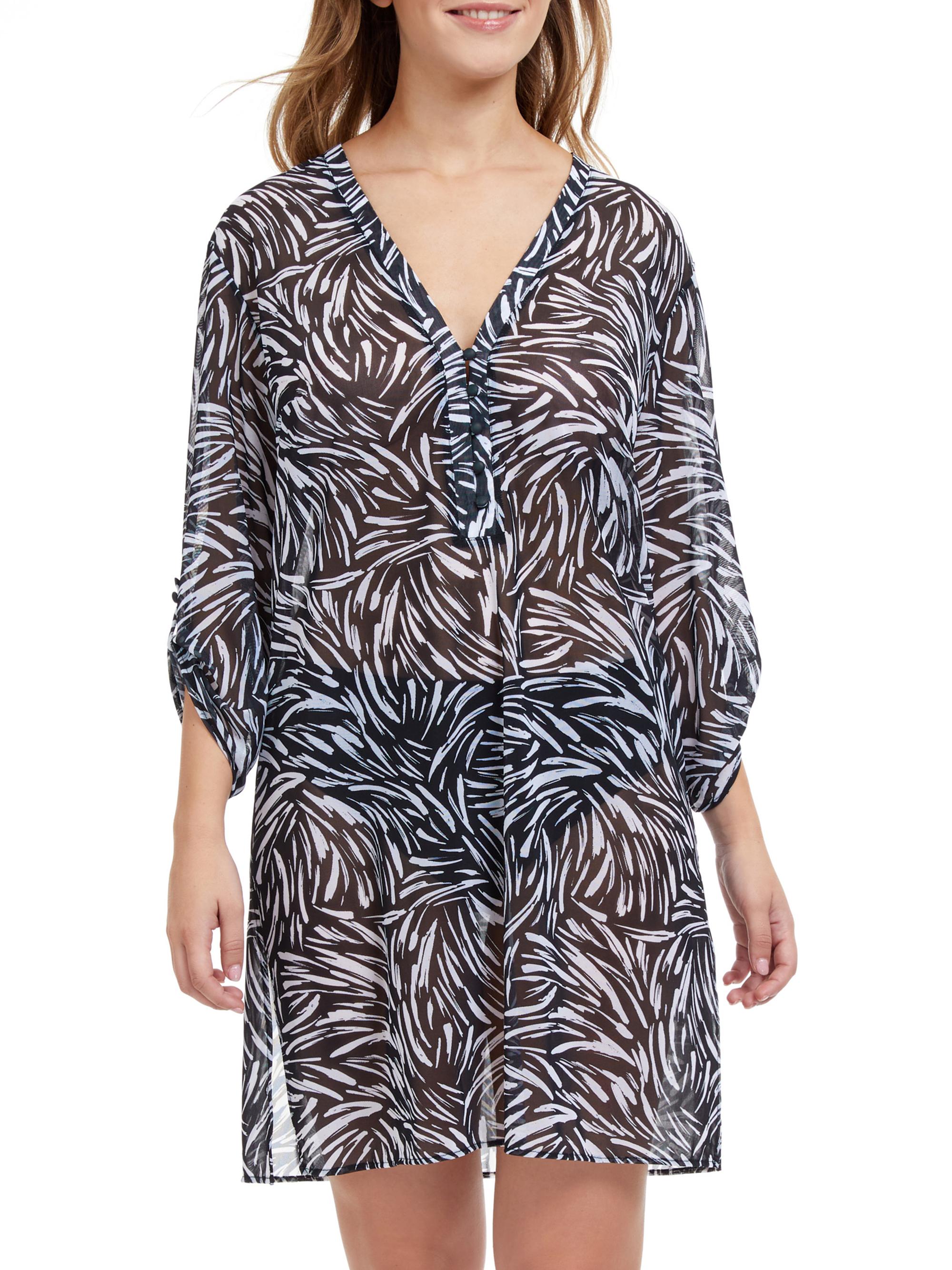 Profile By Gottex Women's Black Swan Mesh Cover-Up Tunic - Black White