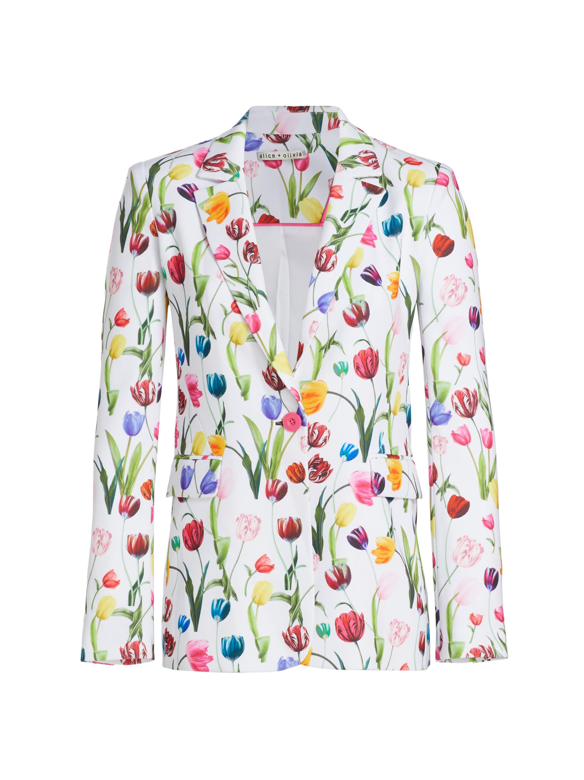 Alice + Olivia Women's Macy Floral Crepe Fitted Blazer - Kiss My Tulips