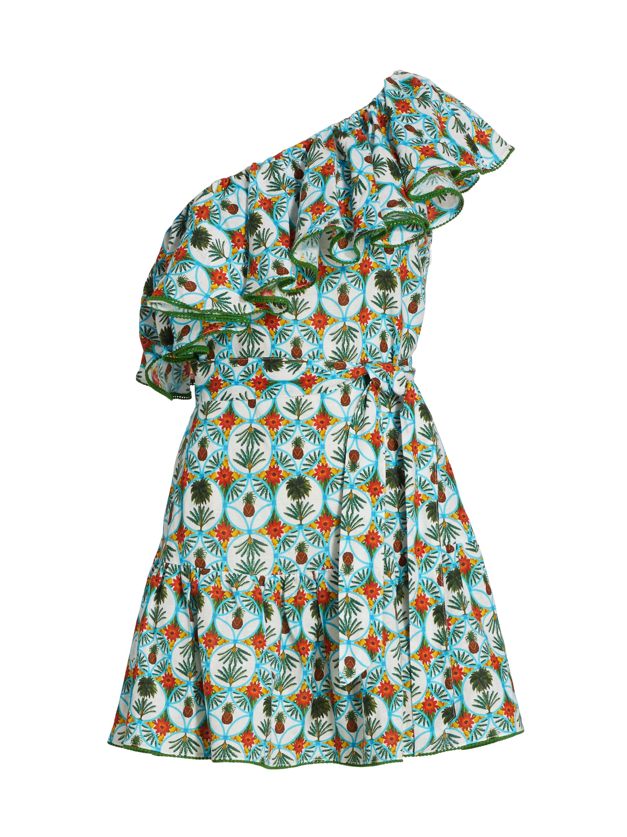 Borgo de Nor Women's Pietra One-Shoulder Linen Minidress - Palm White Blue