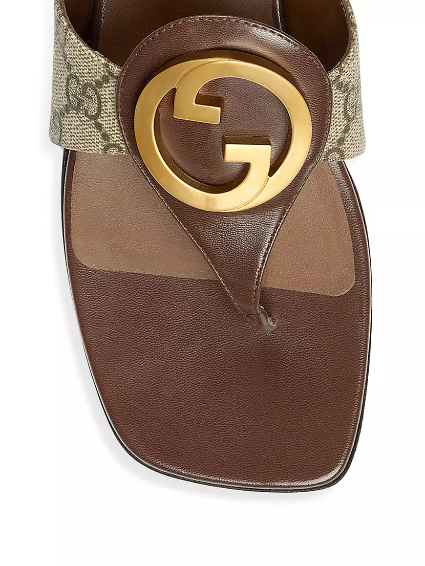Gucci Blondie Medallion Thong Sandals, Black, Women's, 39EU, Sandals Thongs & Flip Flops