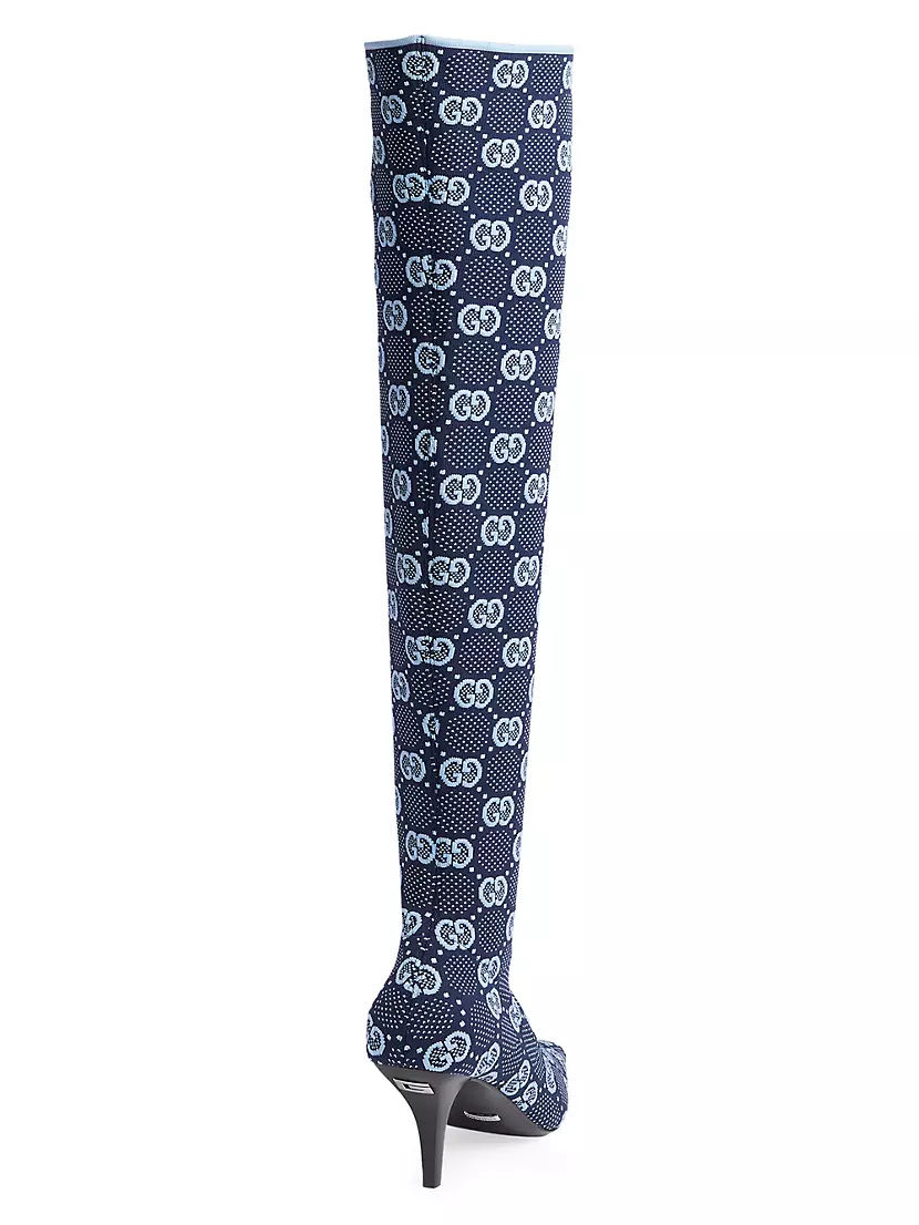 Louis Vuitton Blue, Pattern Print Nylon Floral Combat Boots 11