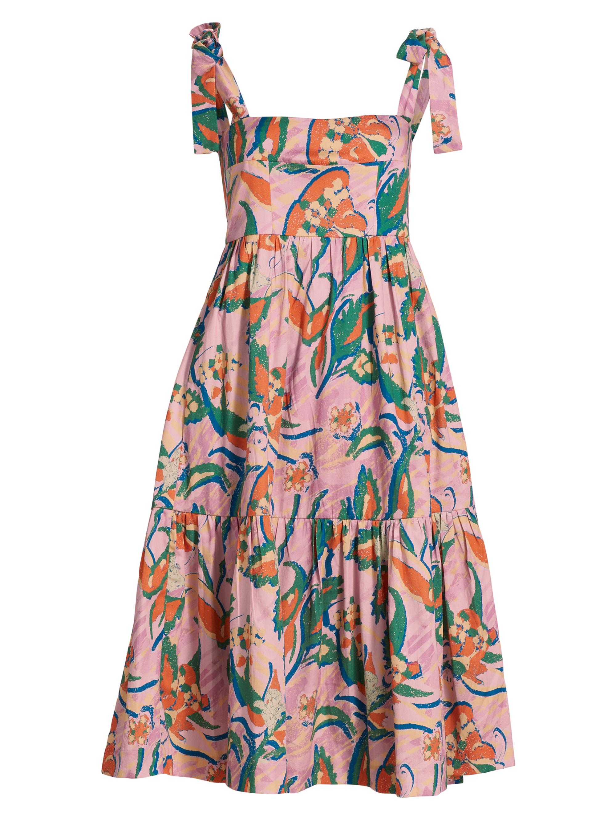 Atelier 17.56 Women's Gabriela Floral Tie-Strap Midi-Dress - Lilac Vincens Garden Print