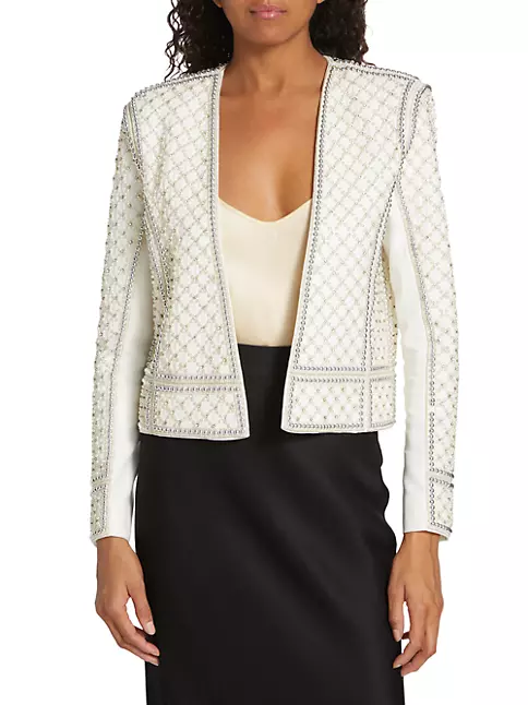 L'agence Women's Esme Bead-embellished Jacket - White Silver - Size 4