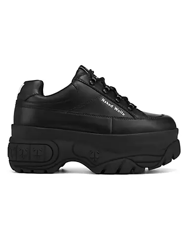 Sporty Black Low Top Platform Sneakers