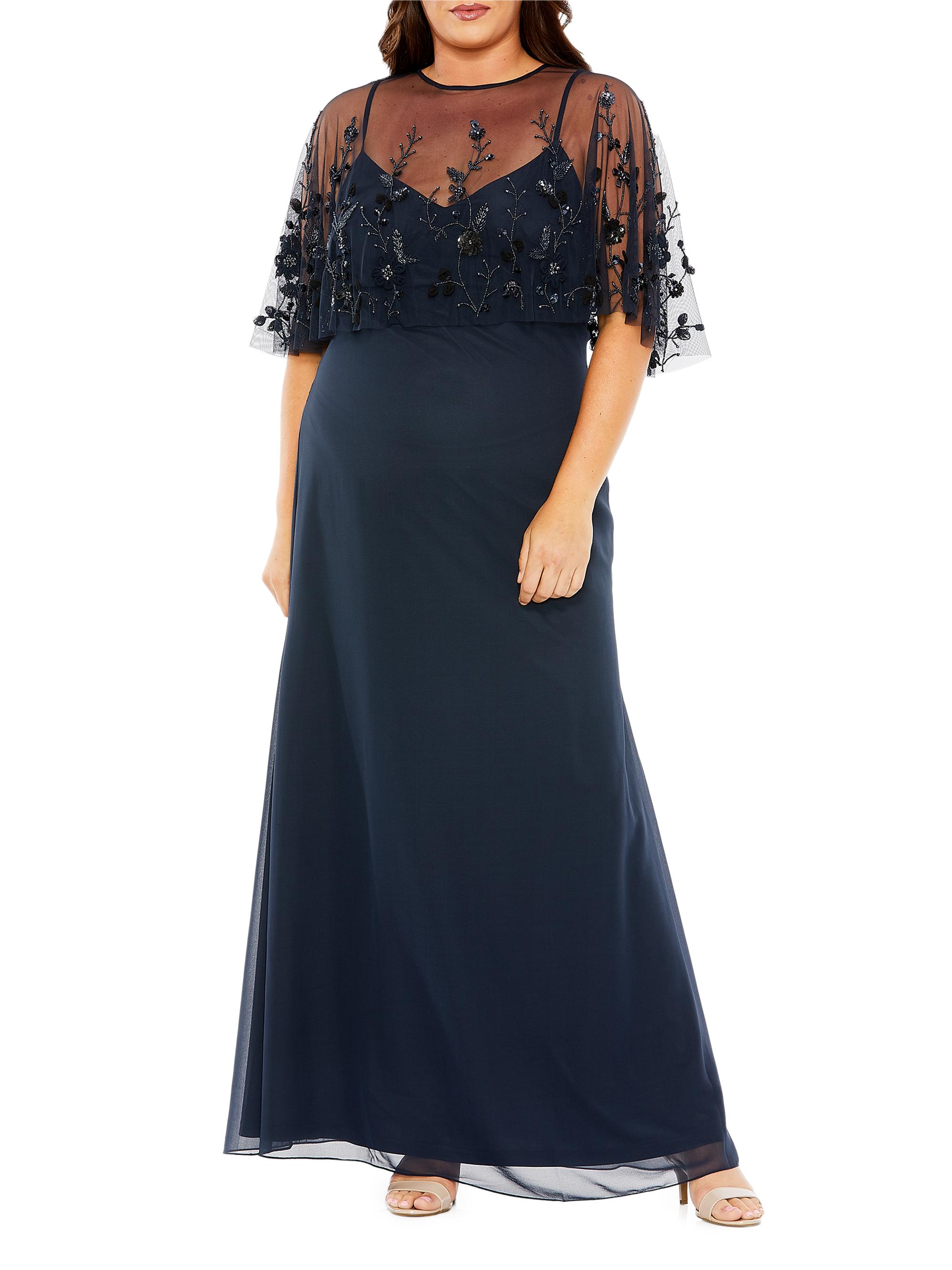 Mac Duggal - Navy Sleeveless Gown With Embellished Cape (Plus) - Midnight / US 20W