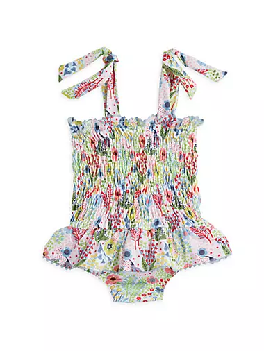 Teen Girls Floral Smocked One Piece Swimsuit