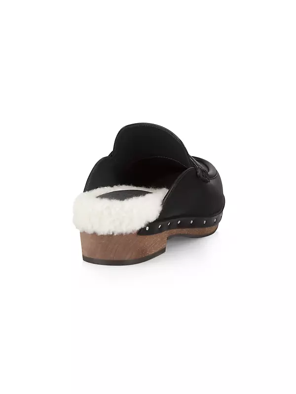 Shop Brunello Cucinelli Beaded Shearling & Leather Clogs | Saks 