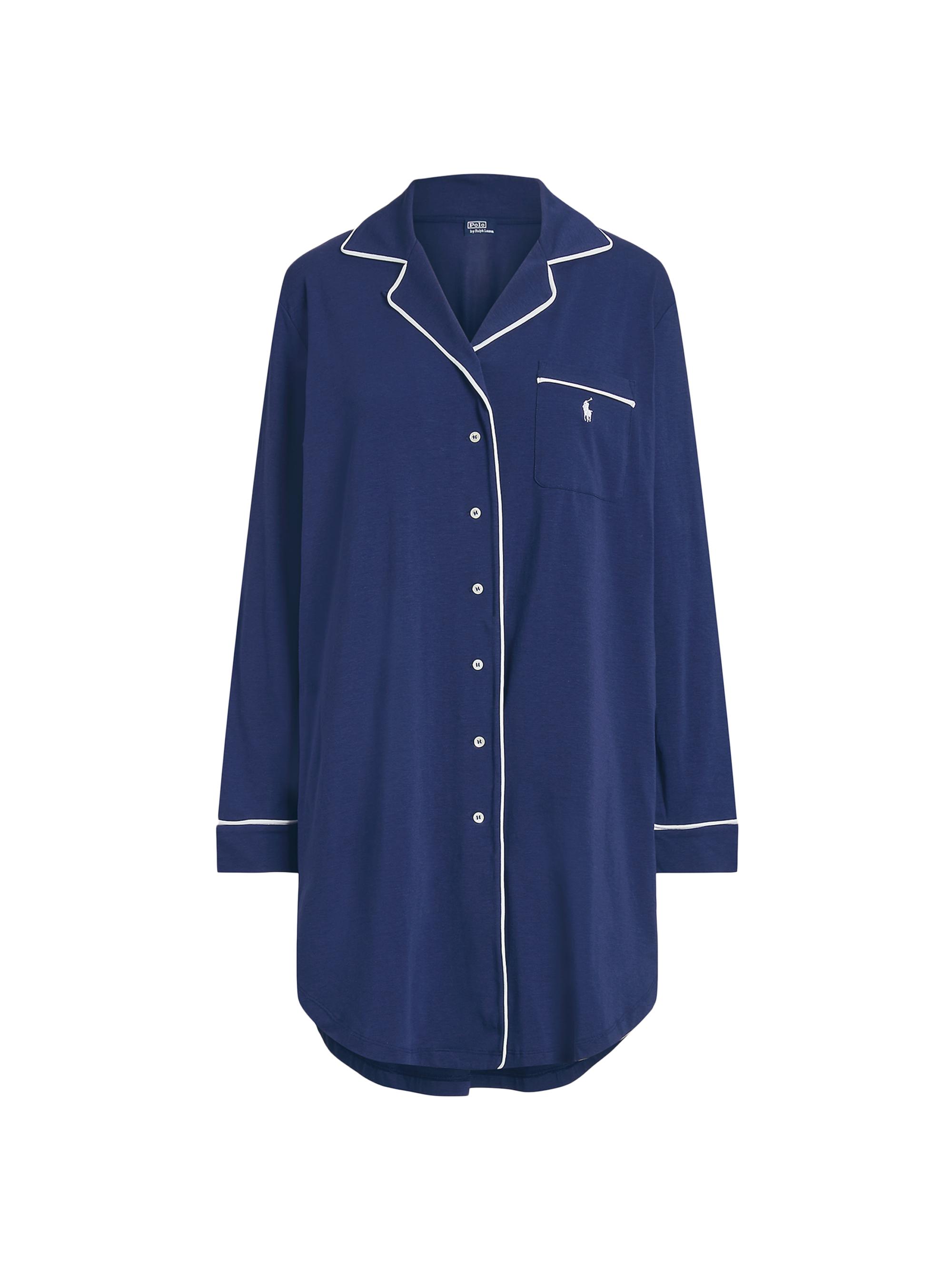 Polo Ralph Lauren Women's Polo Essentials Cotton-Blend Button-Front Sleep Shirt - Navy