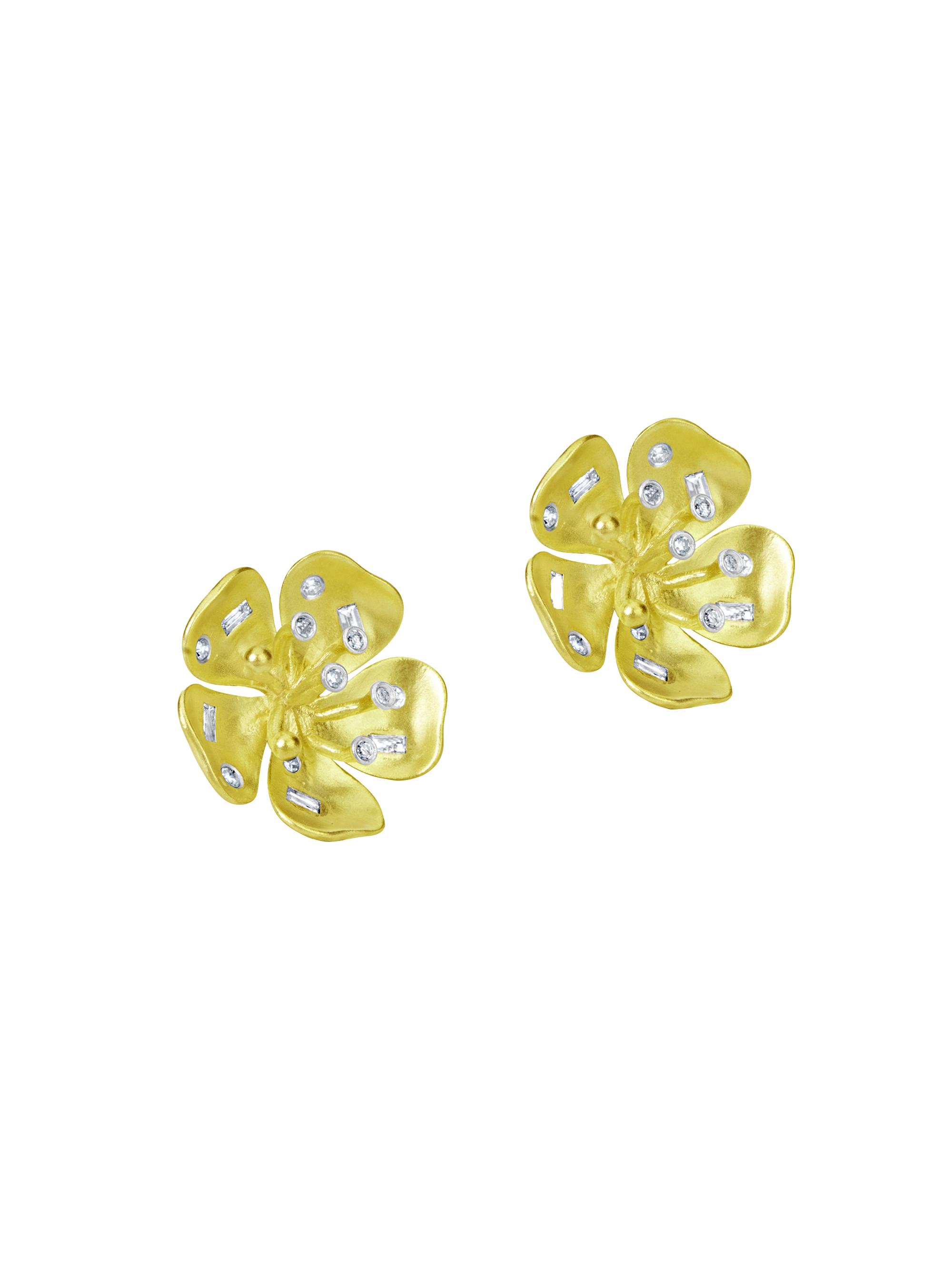 Meira T Women's 14K Yellow Gold & Diamond Flower Stud Earrings - Yellow Gold