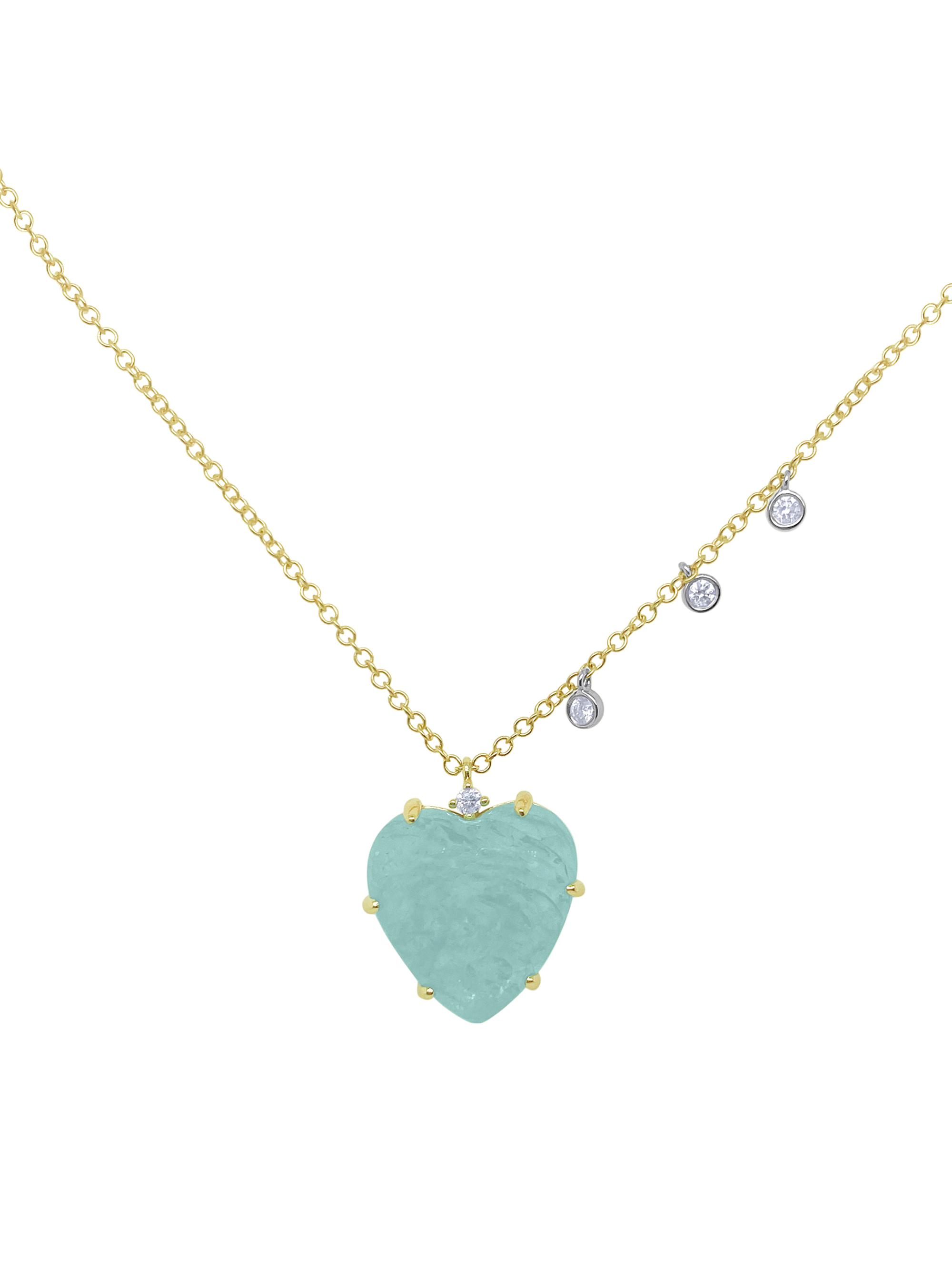 Meira T Women's Two-Tone 14K Gold, Milky Aquamarine & 0.09 TCW Diamond Heart Pendant Necklace - Gold