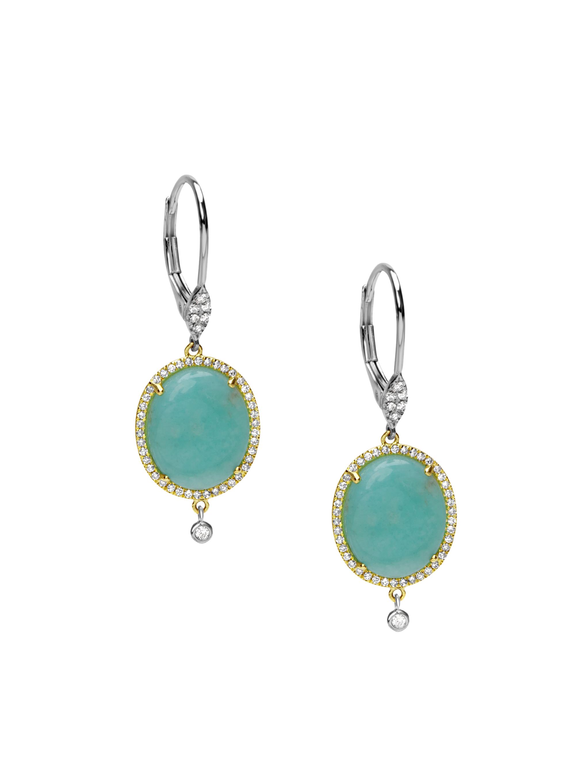Meira T Women's Two-Tone 14K Gold, Amazonite & 0.29 TCW Diamond Drop Earrings - Blue