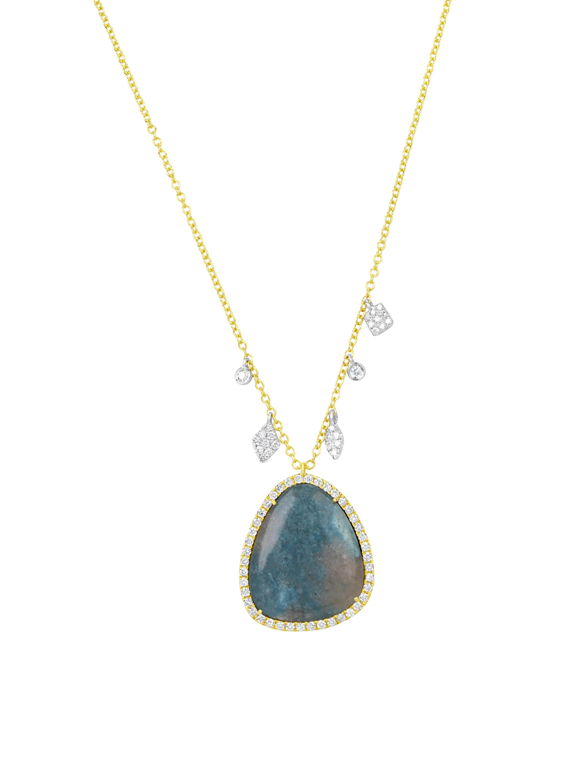 Meira T Women's Two-Tone 14K Gold, Paraiba Tourmaline & 0.24 TCW Diamond Pendant Necklace - Gold