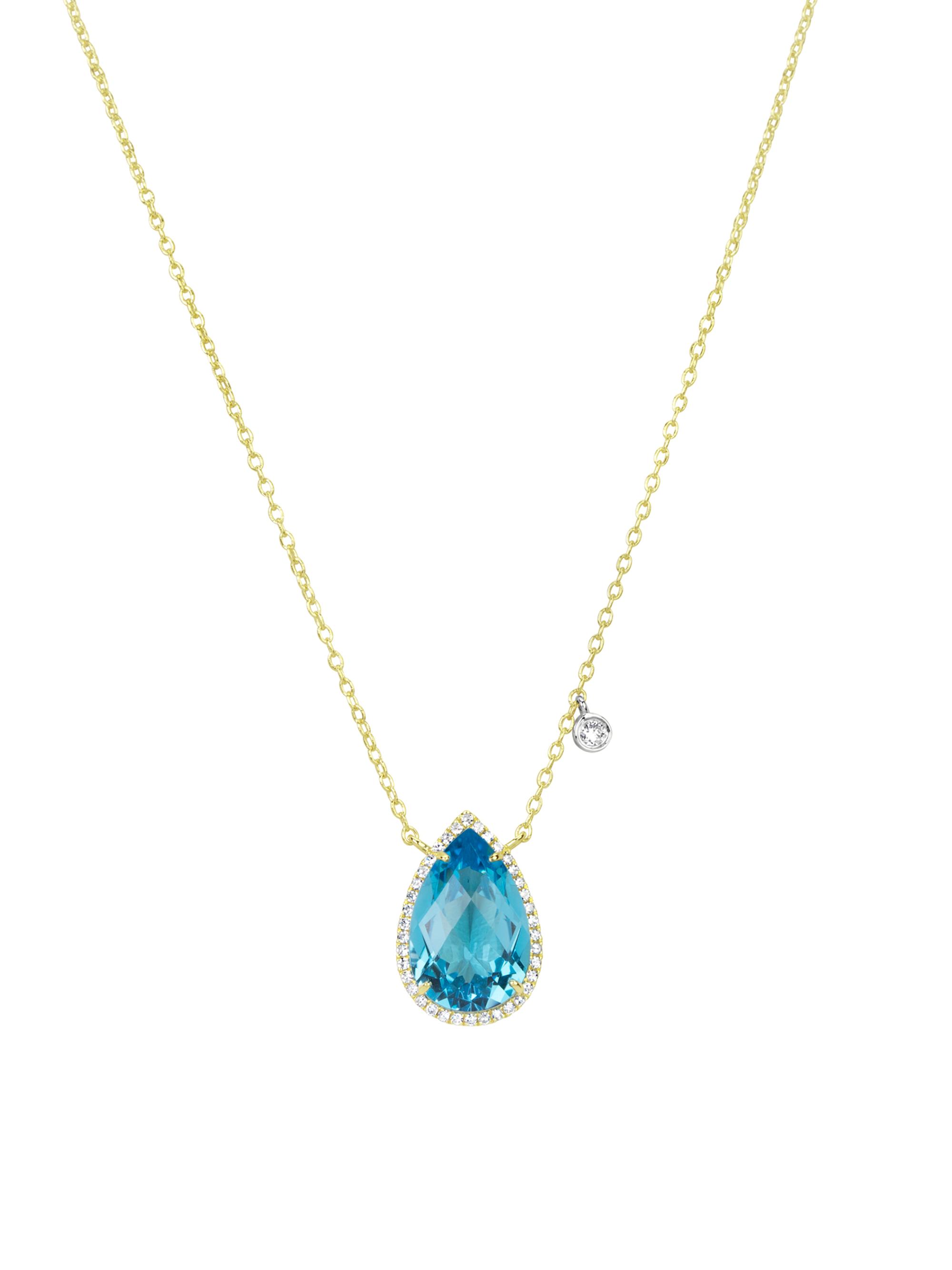 Meira T Women's 14K Yellow Gold, Blue Topaz & 0.05 TCW Diamond Pendant Necklace - Gold