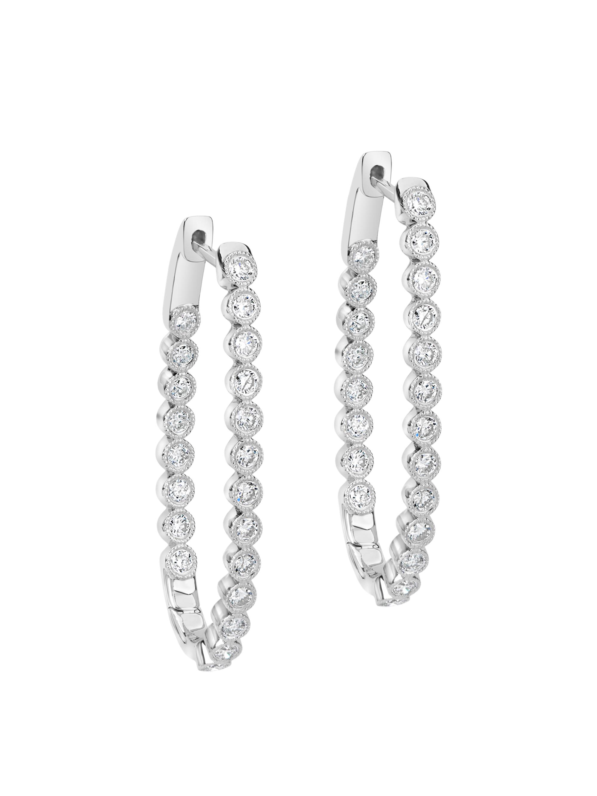 Meira T Women's 14K White Gold & Diamond Bezel Oval Hoop Earrings - White Gold