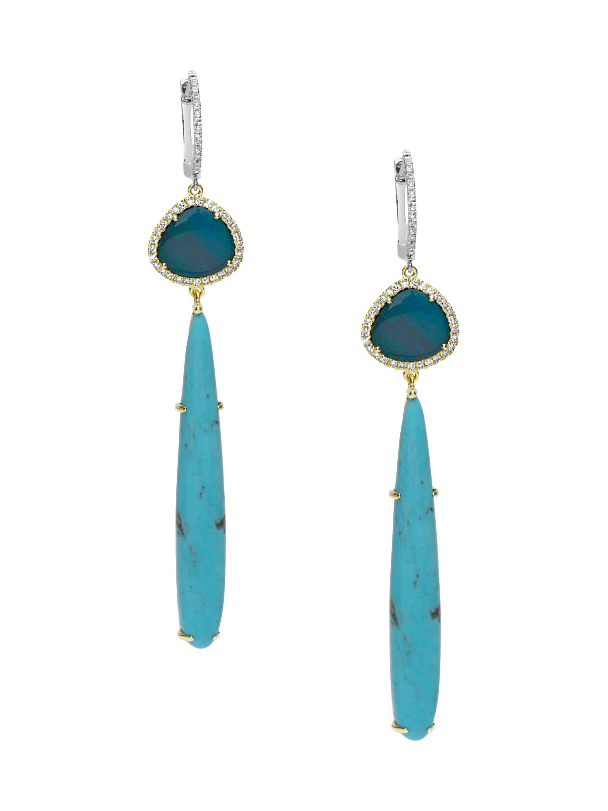 Meira T Women's 14K Gold, Diamond, Opal & Turquoise Drop Earrings - Opal