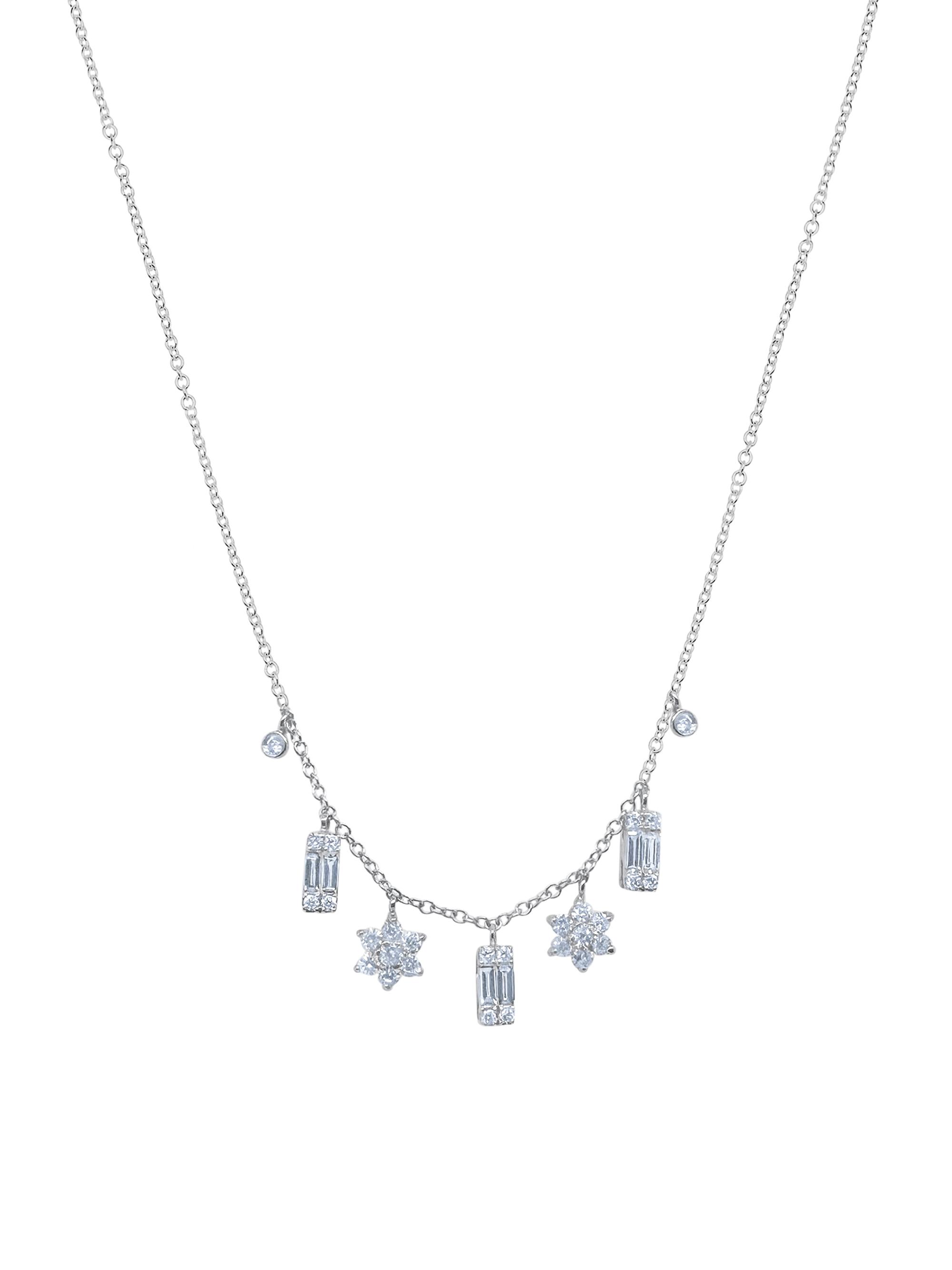 Meira T Women's 14K White Gold & 0.55 TCW Diamond Cluster And Baguette Necklace - White Gold