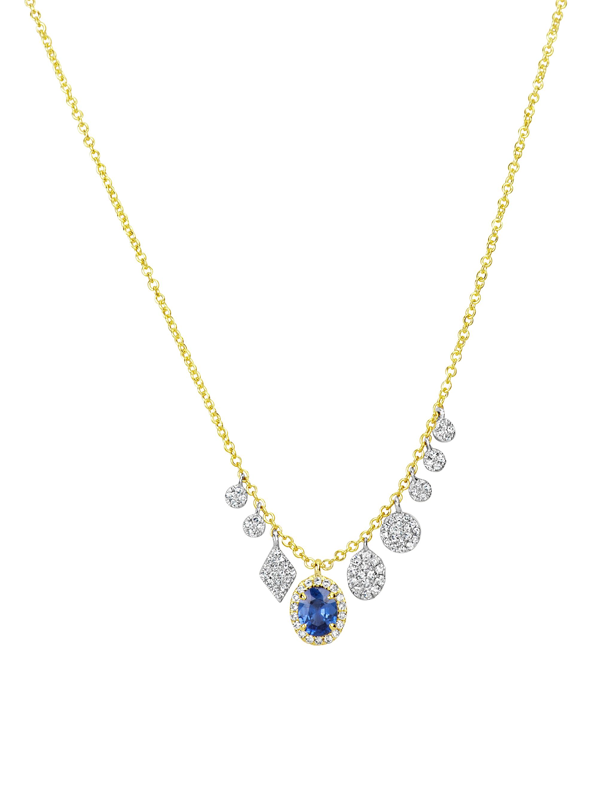Meira T Women's Two-Tone 14K Gold, Blue Sapphire & 0.22 TCW Diamond Charm Necklace - Gold