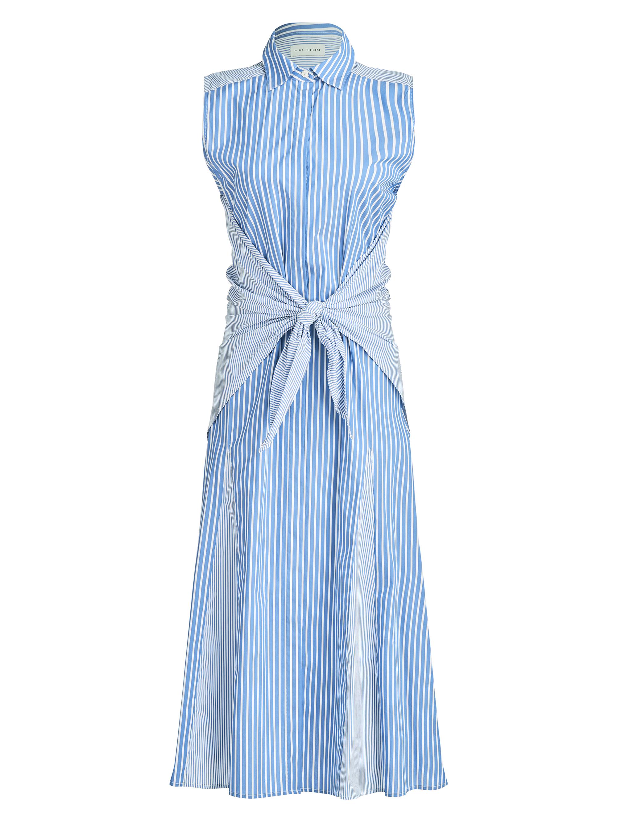 Halston Women's Cari Tie-Front Sleeveless Shirtdress - Blue Stripe