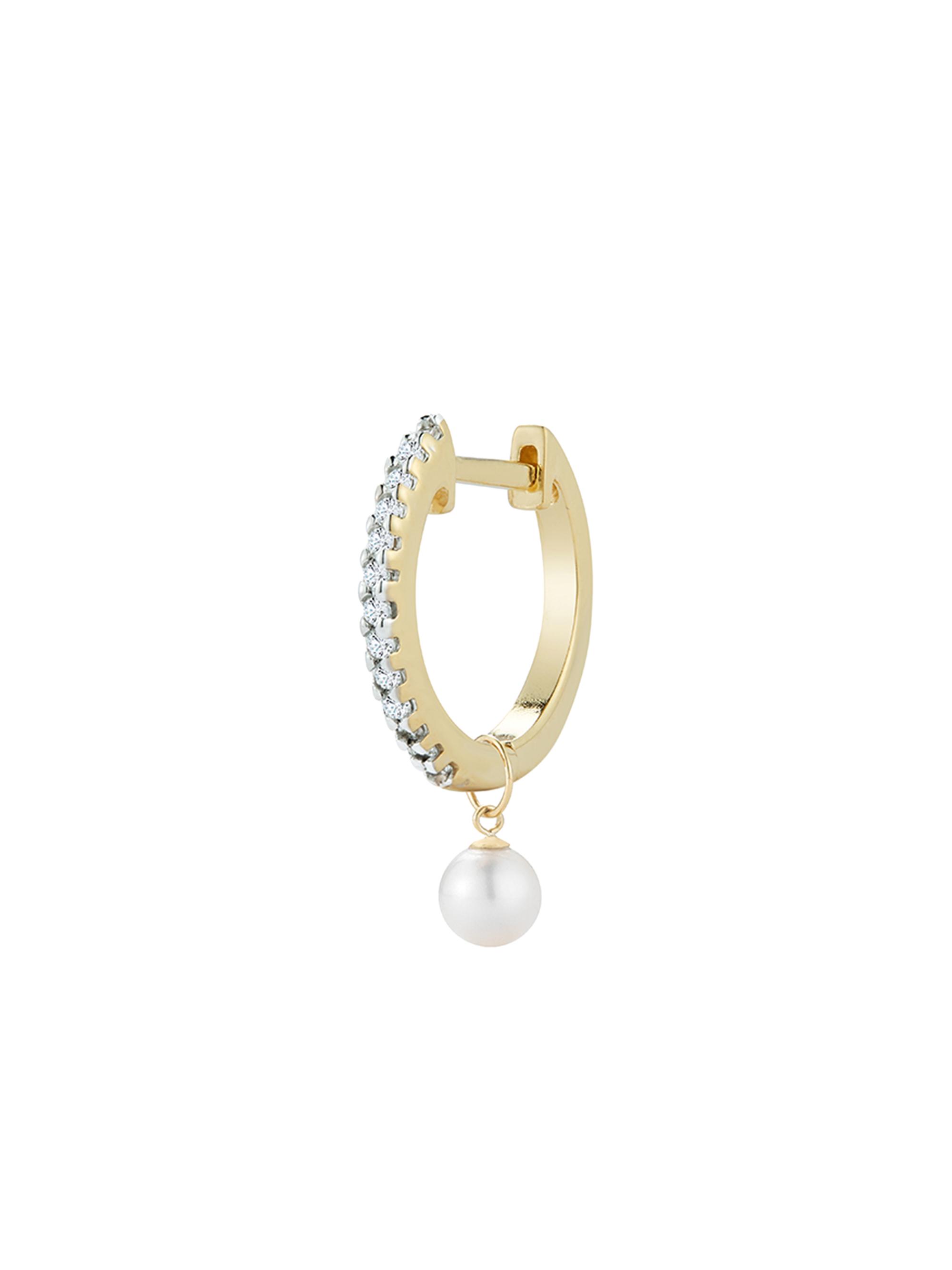 Mateo Men's 14K Gold & 0.13 TCW Diamond & Freshwater Pearl Huggie Earring - Yellow Gold