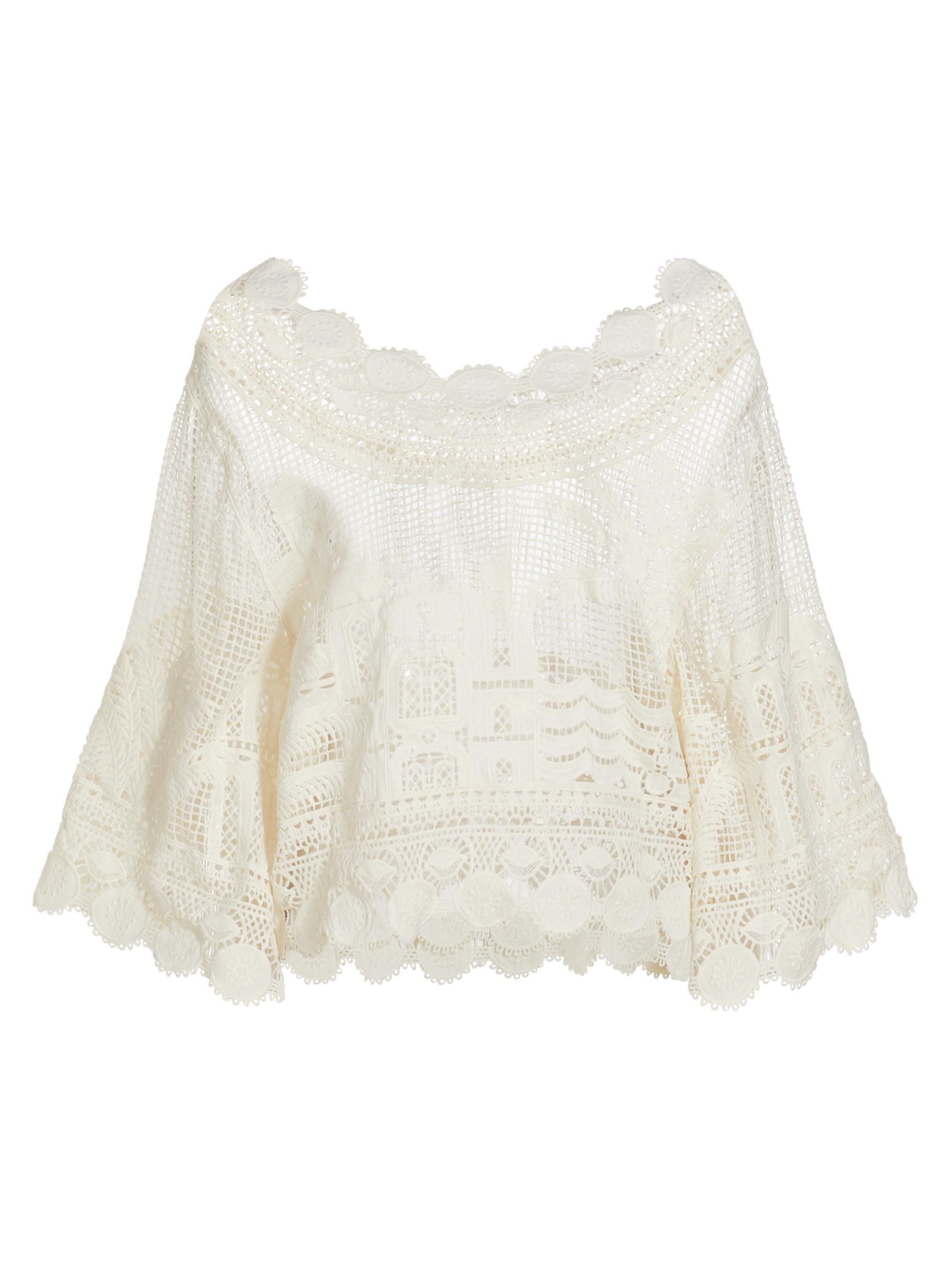 Farm Rio Morada Boa Off-The-Shoulder Guipire Blouse | Saks Fifth Avenue