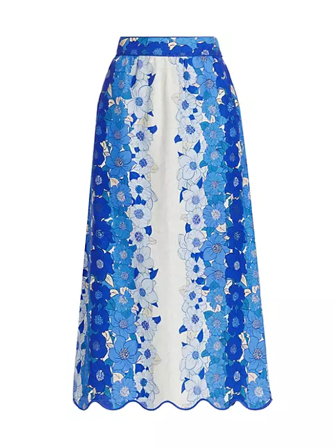 Louis Vuitton Monogram Flower Tile Midi Skirt Blue. Size 34