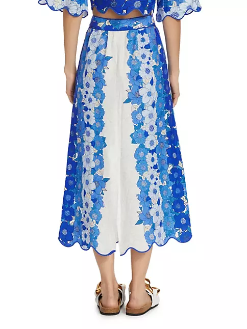 LOUIS VUITTON Monogram Flower Tile Midi Skirt Blue. Size 38