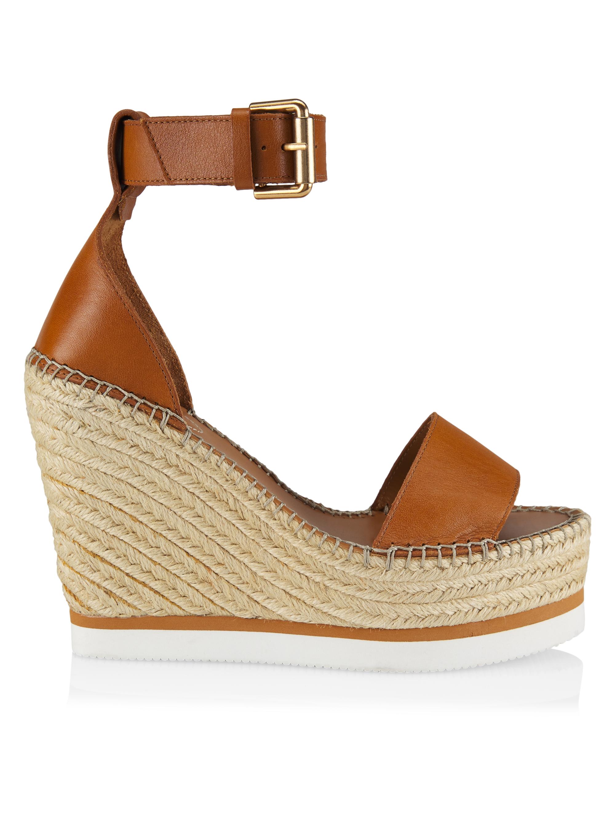 See by Chloé Women's Glyn Leather Wedge Sandals - Tan