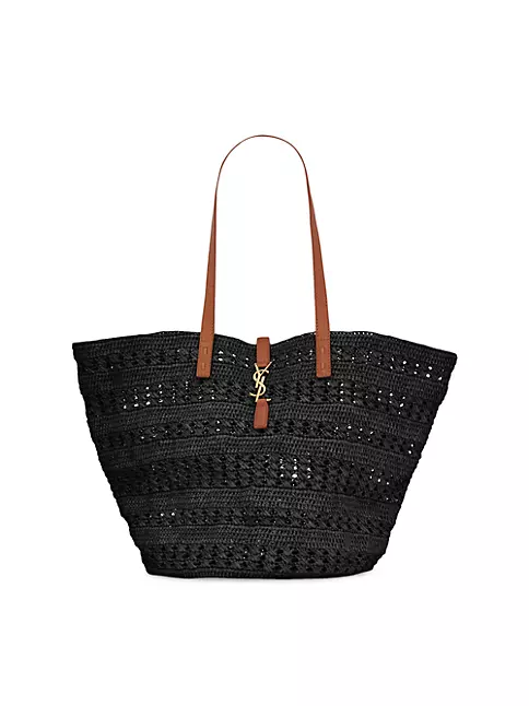 Crochet Black Raffia Bag. Large Straw Beach Bag 