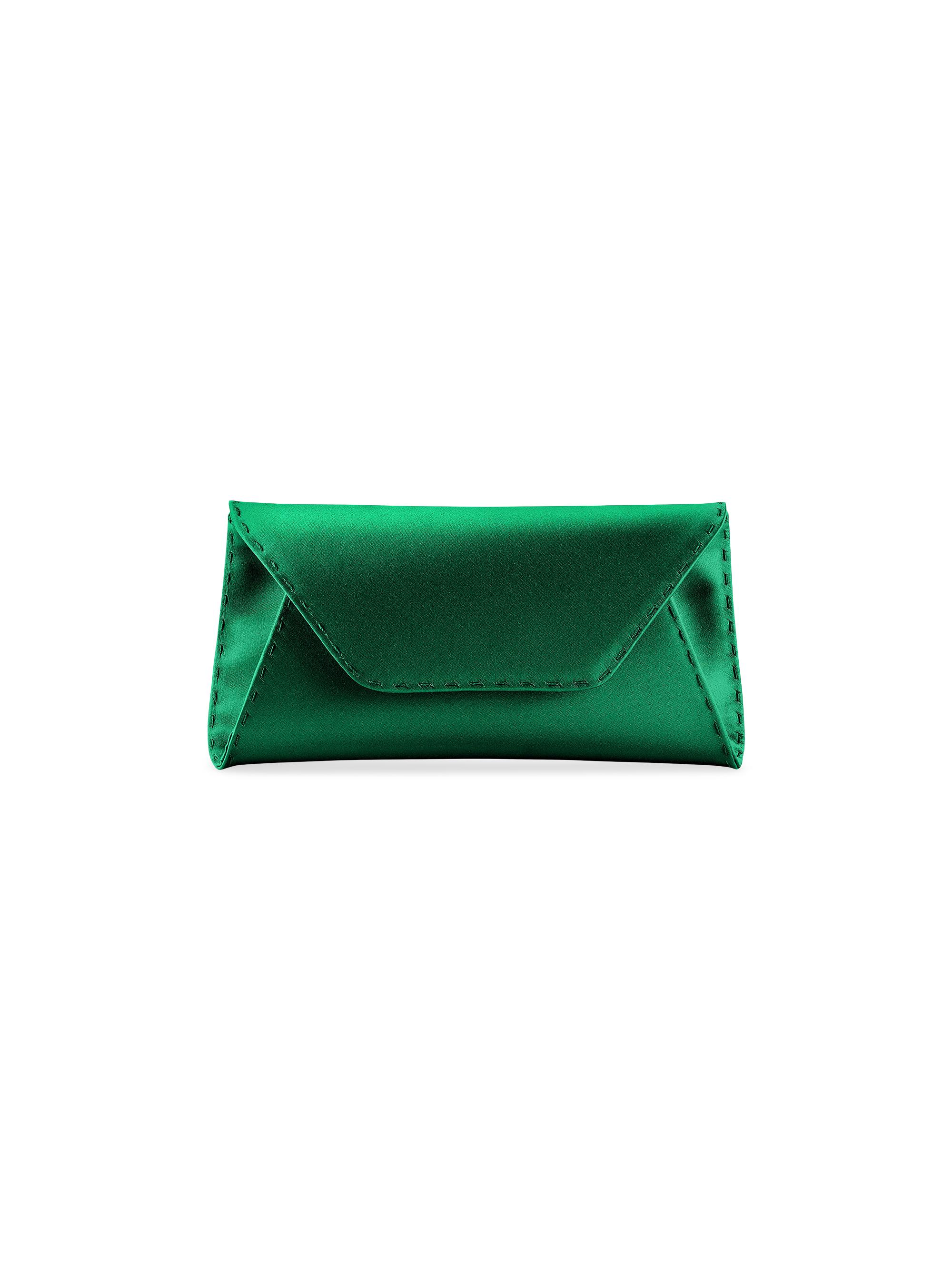 Tyler Ellis Women's Eloise Clutch Small Satin with Silver Hardware - Emerald