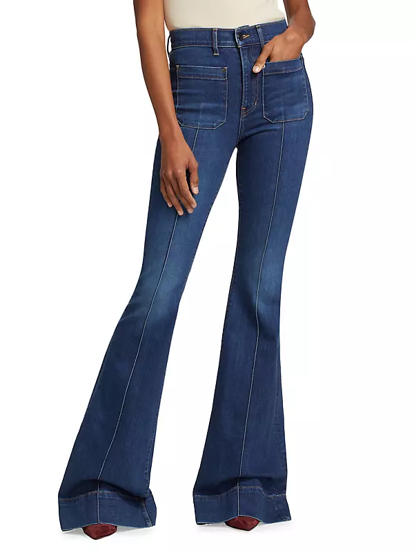 Shop Veronica Beard Sheridan Pintuck High-Rise Bell Bottom Jeans
