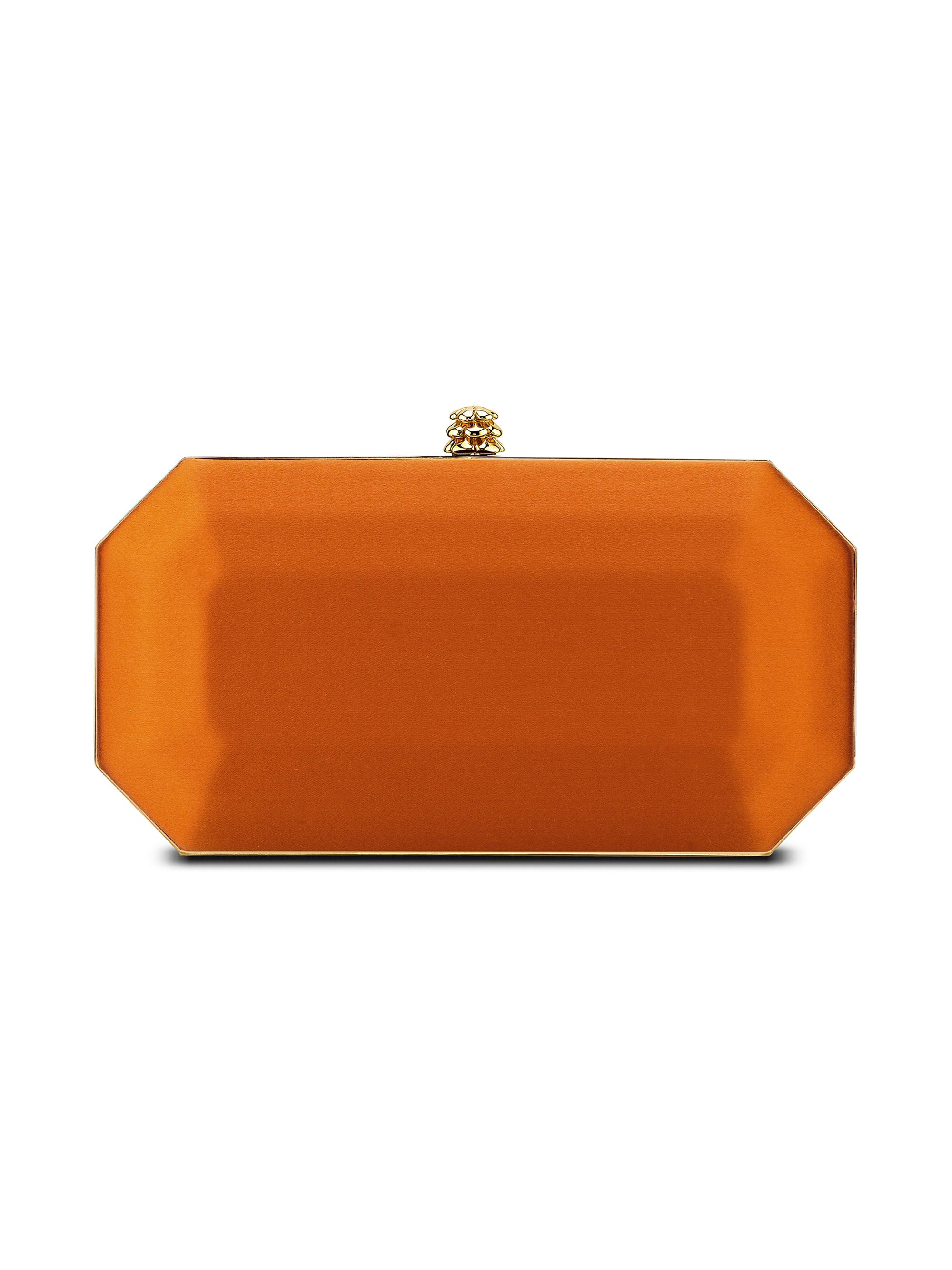 Tyler Ellis Women's Perry Clutch Small in Satin with Gold Hardware - Tiger Orange