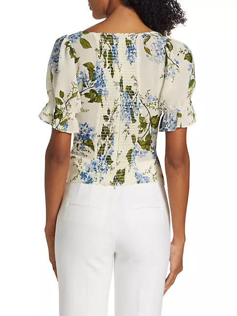 Shop Reformation Constance Floral Puff-Sleeve Top | Saks Fifth Avenue
